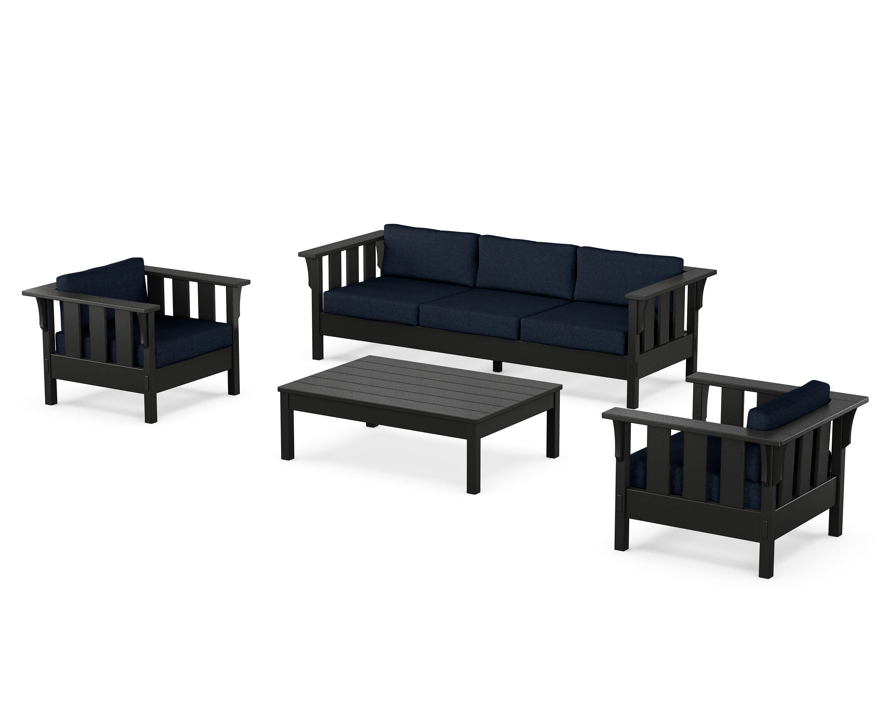 Martha Stewart by POLYWOOD Acadia 4-Piece Deep Seating Set with Sofa in Black / Marine Indigo