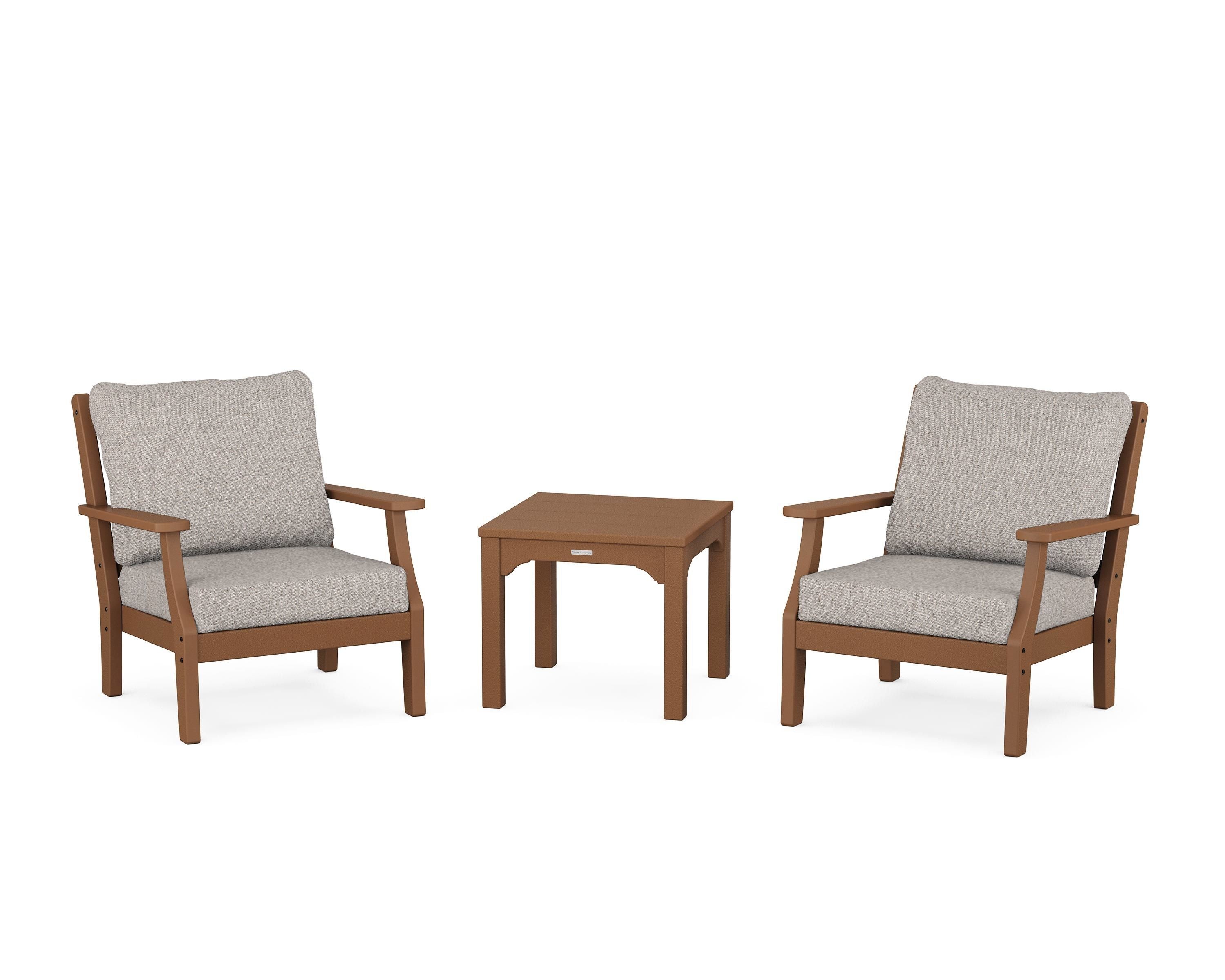 Martha Stewart by POLYWOOD Chinoiserie 3-Piece Deep Seating Set in Teak / Weathered Tweed