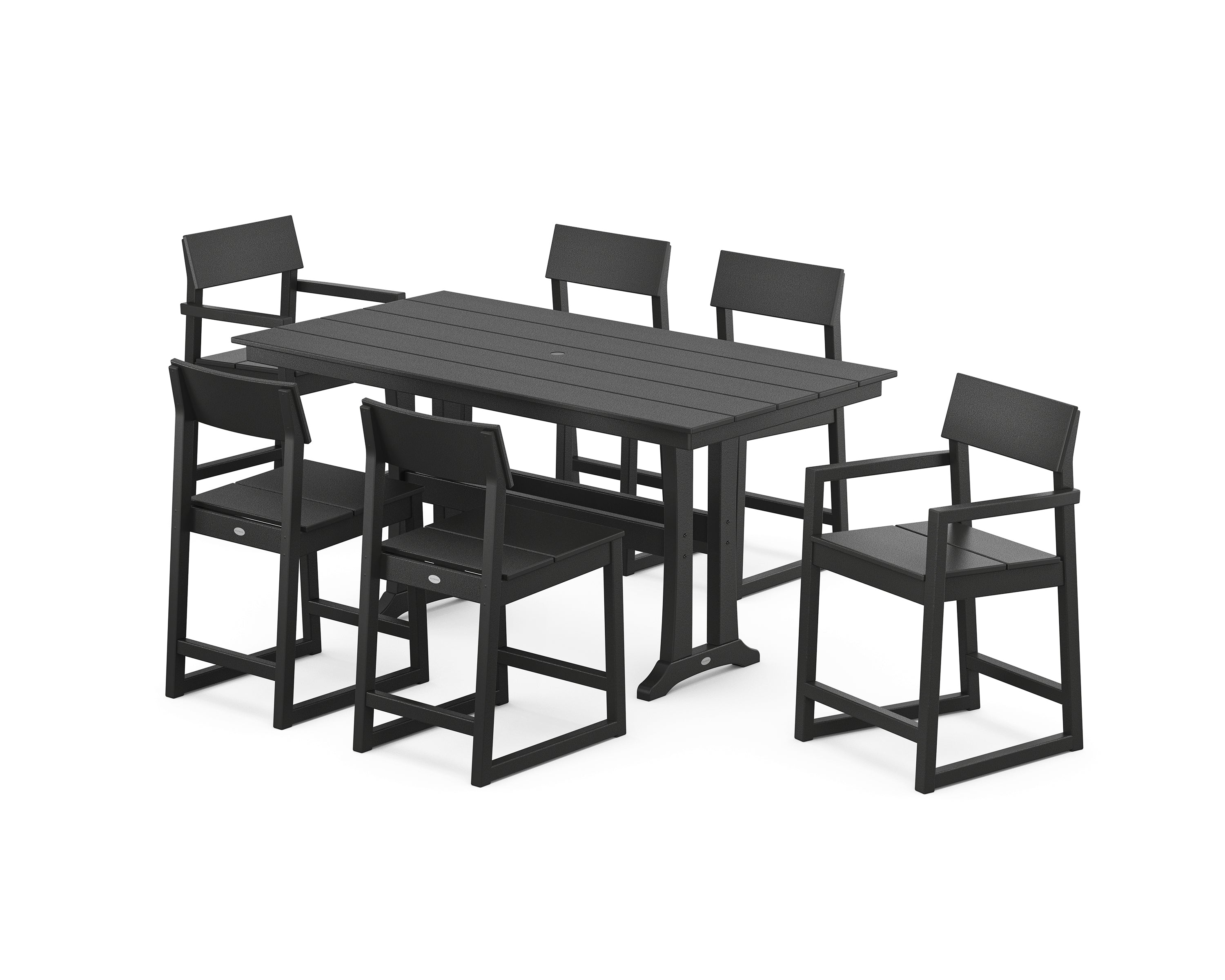 POLYWOOD EDGE 7-Piece Farmhouse Counter Set with Trestle Legs in Black