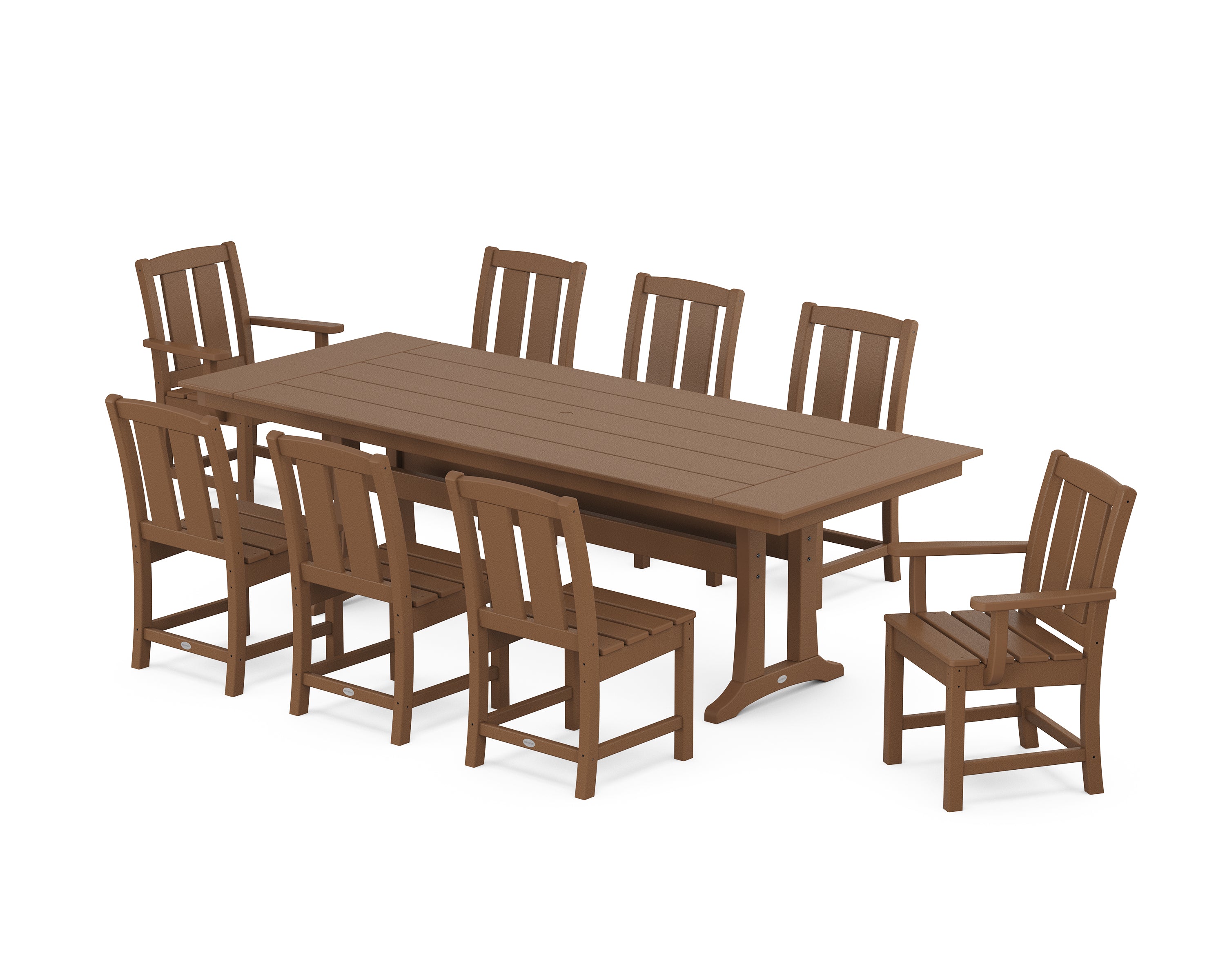 POLYWOOD Mission 9-Piece Farmhouse Dining Set with Trestle Legs in Teak
