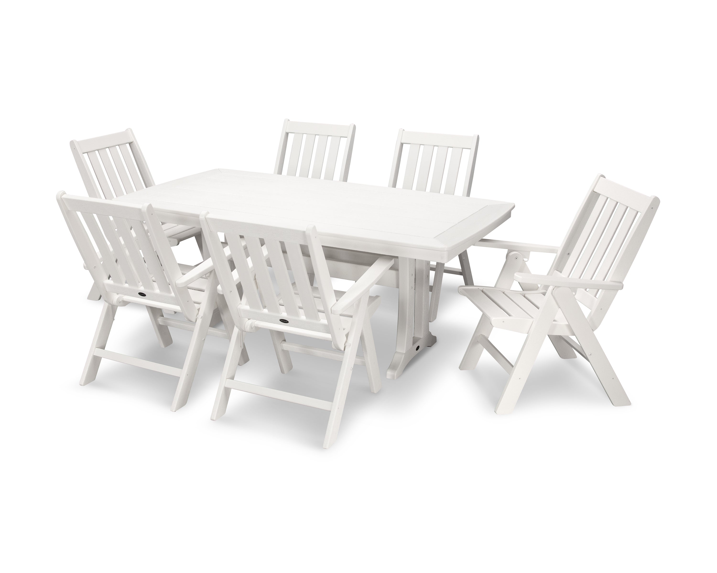 POLYWOOD Vineyard Folding Chair 7-Piece Dining Set with Trestle Legs in Vintage White