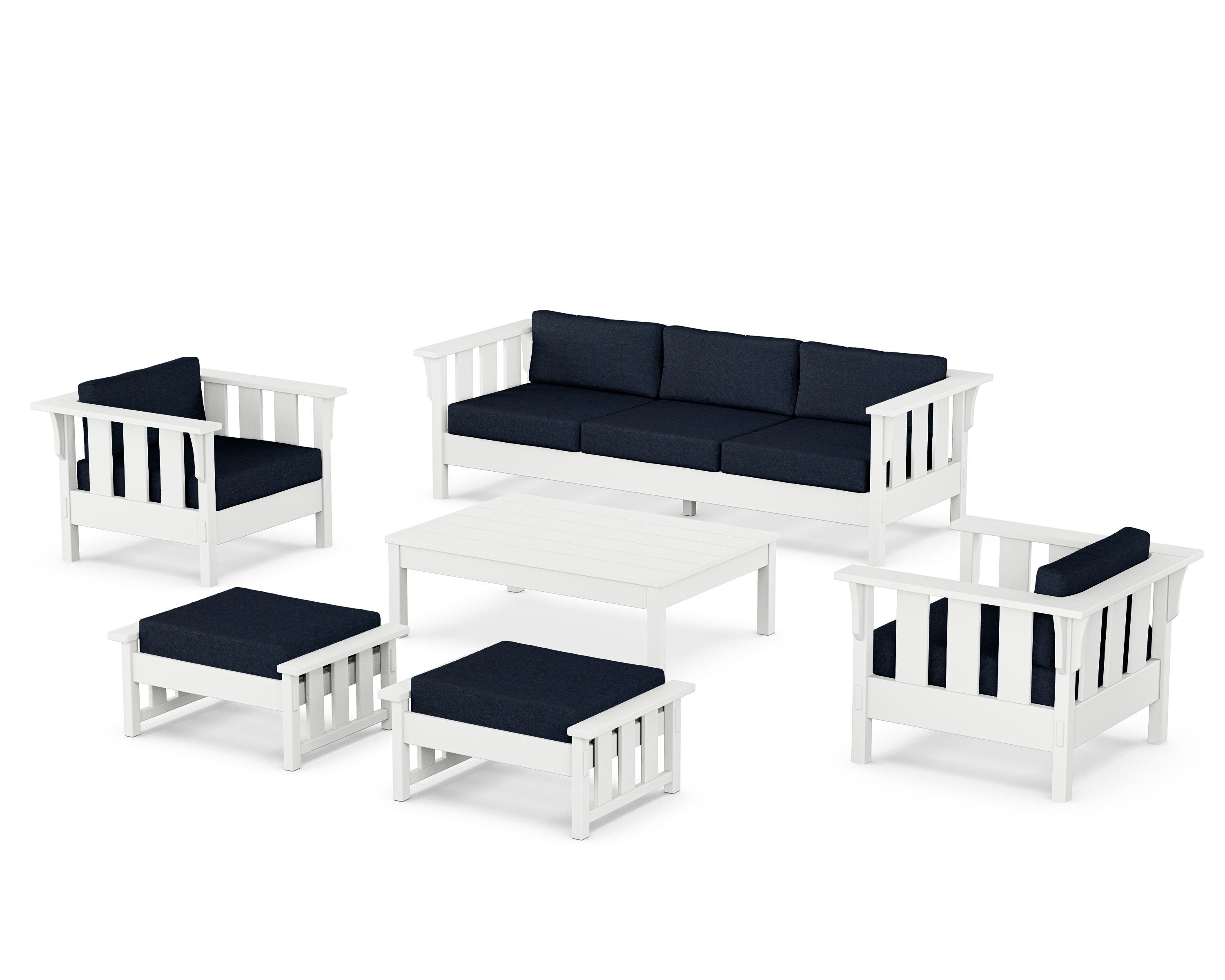 Martha Stewart by POLYWOOD Acadia 6-Piece Lounge Sofa Set in White / Marine Indigo