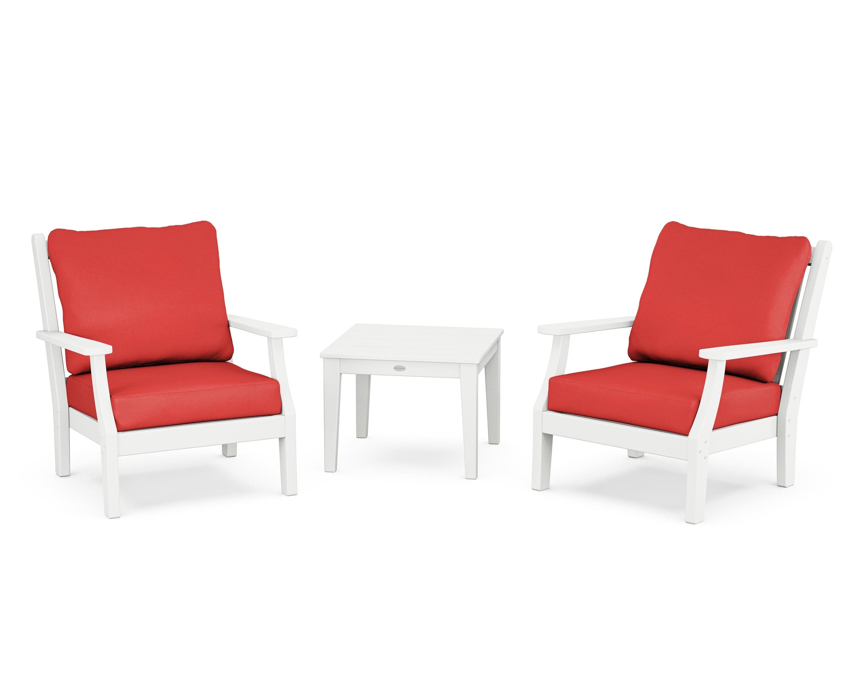 Country Living Wovendale 3-Piece Deep Seating Set in White / Crimson Linen