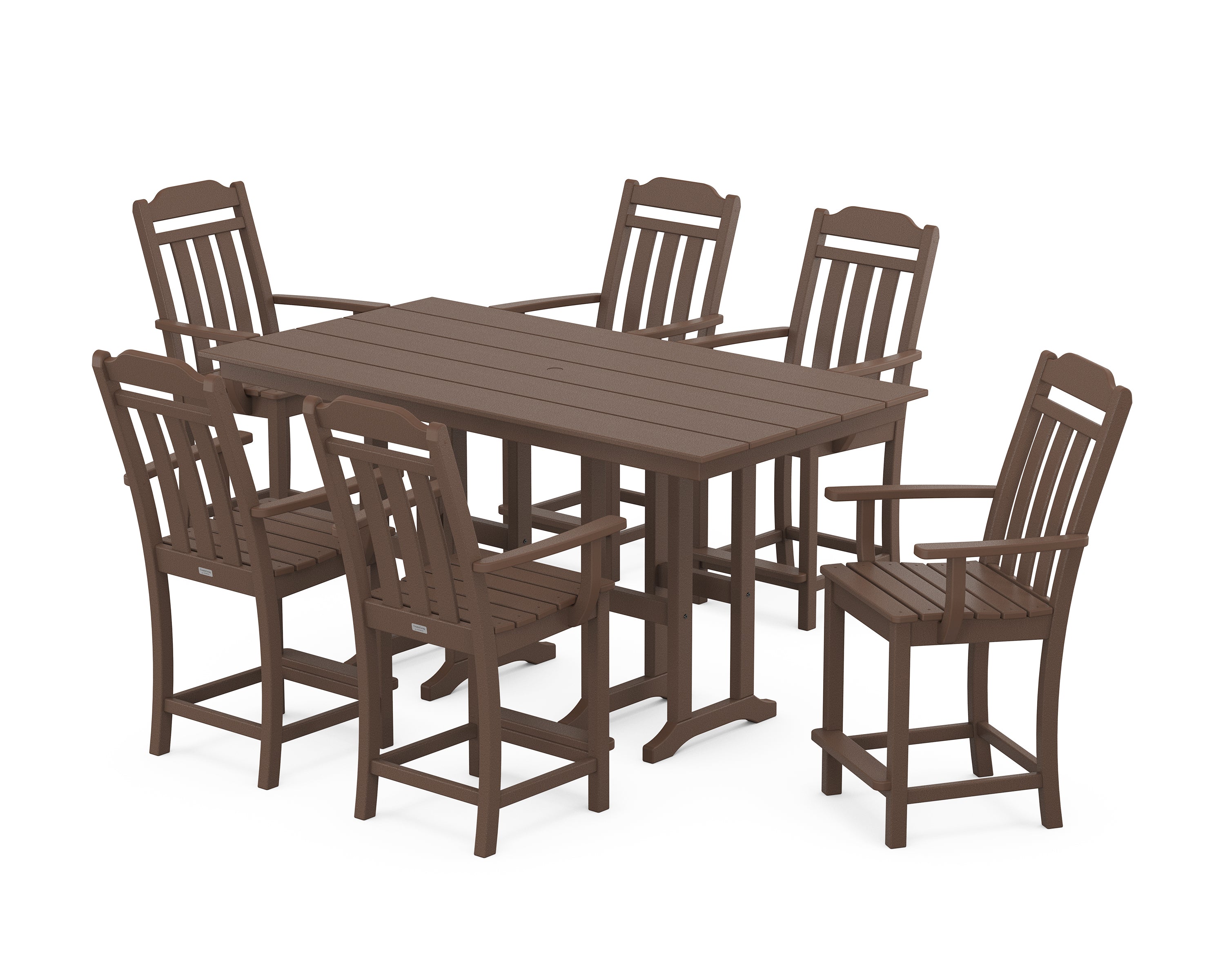 Country Living Cottage Arm Chair 7-Piece Farmhouse Counter Set in Mahogany