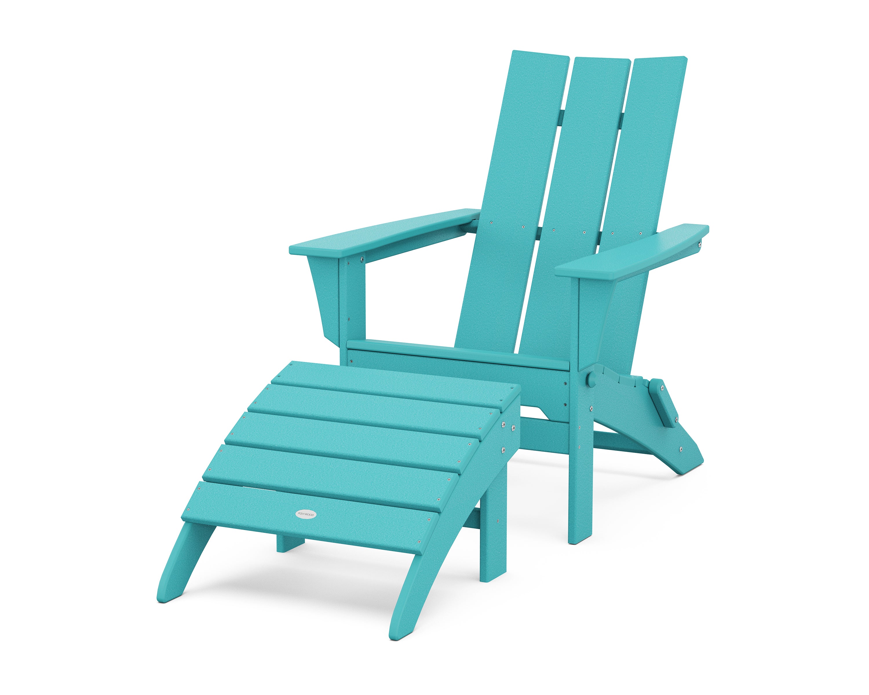 POLYWOOD® Modern Folding Adirondack Chair 2-Piece Set with Ottoman in Aruba