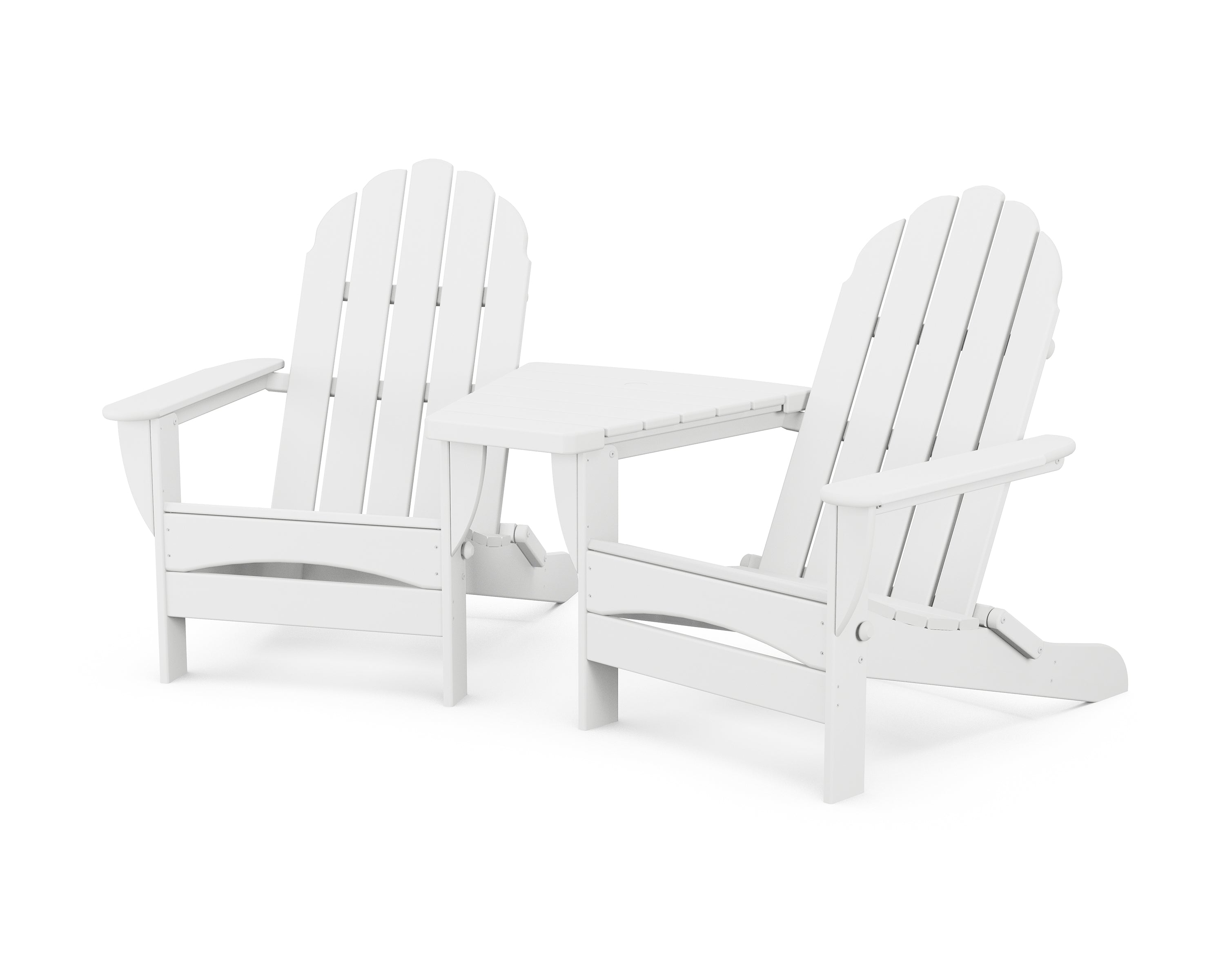 POLYWOOD Classic Oversized Adirondacks with Angled Connecting Table in White