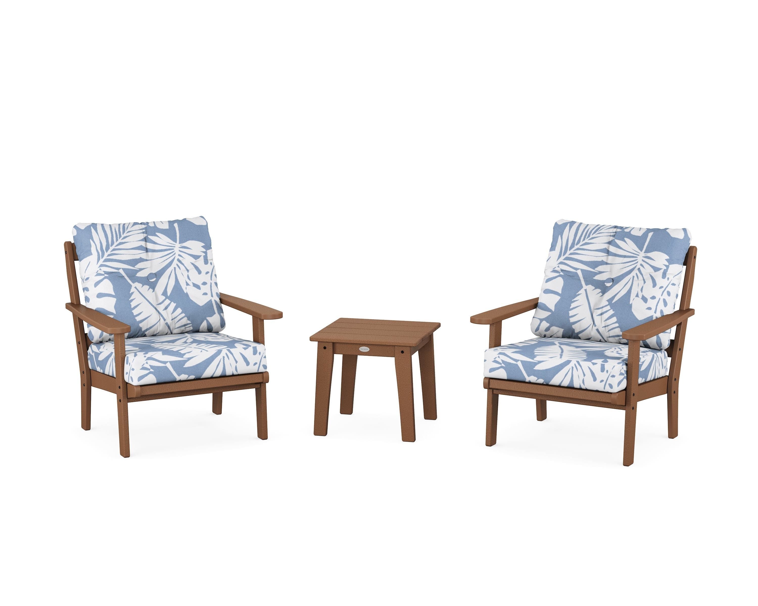 POLYWOOD Mission 3-Piece Deep Seating Set in Teak / Leaf Sky Blue