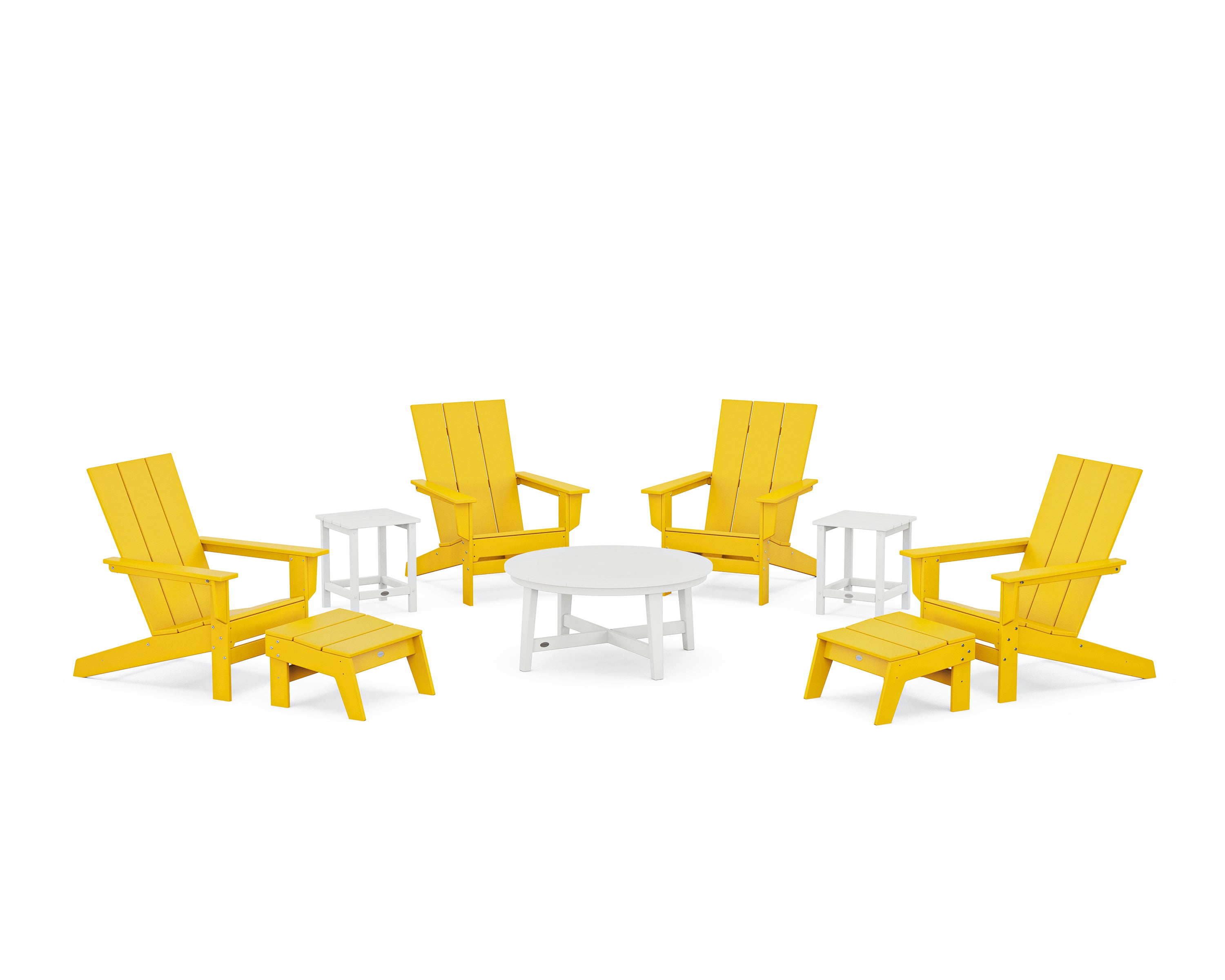 POLYWOOD Modern Studio Adirondack 9-Piece Conversation Set in Lemon / White