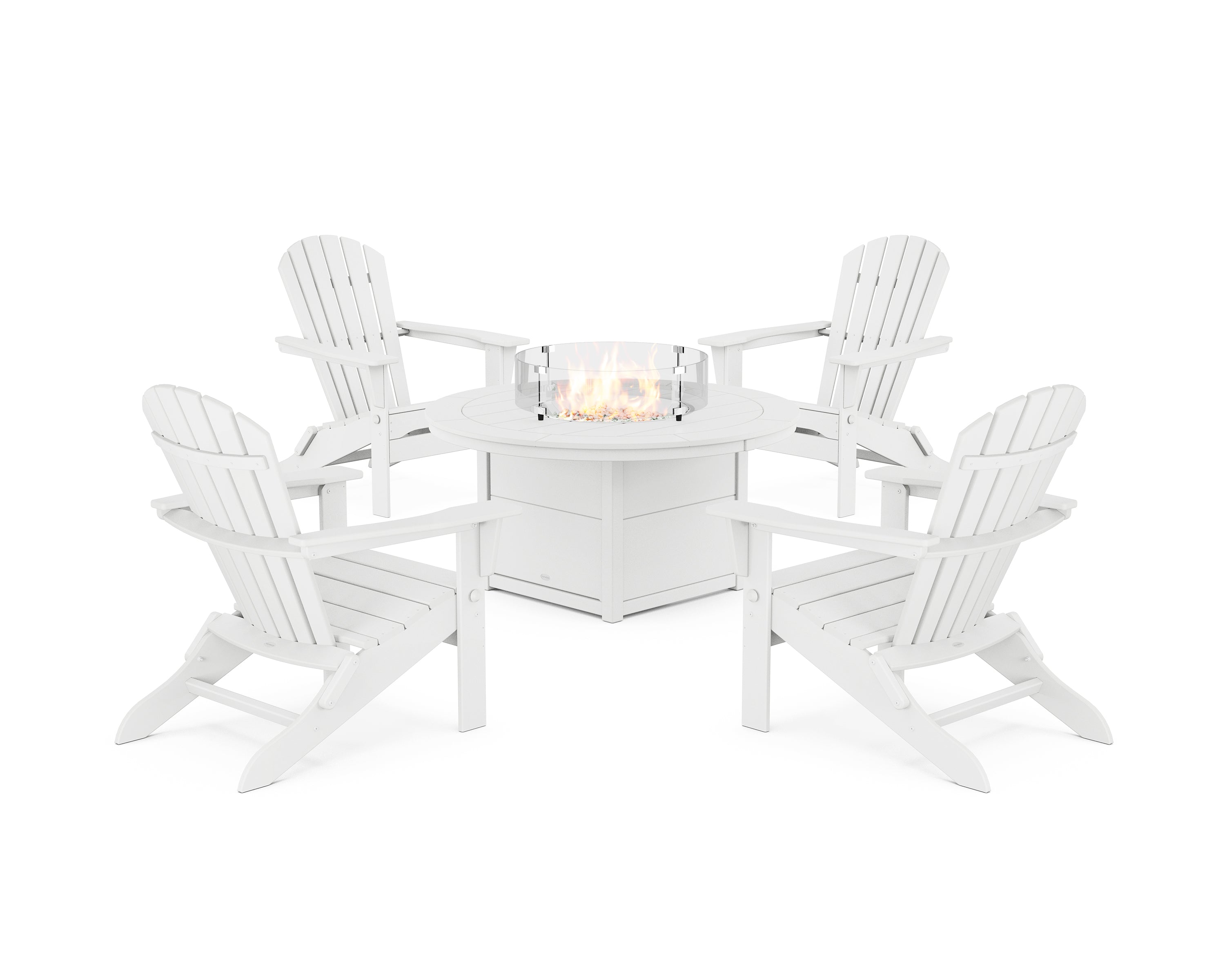 POLYWOOD South Beach 5-Piece Folding Adirondack Fire Chat Set in White