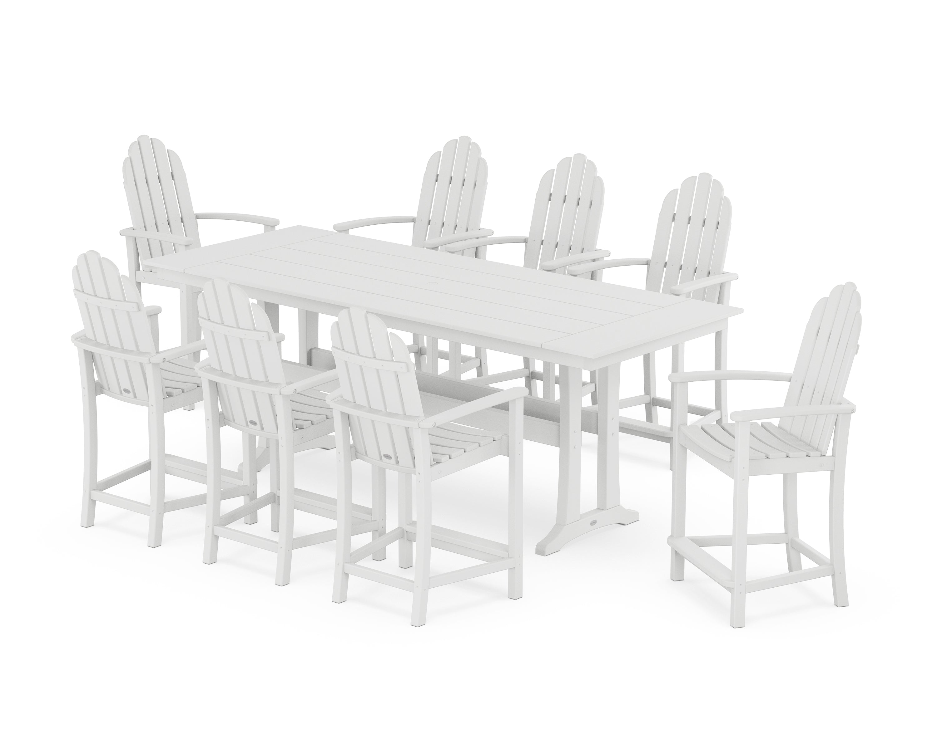 POLYWOOD® Classic Adirondack 9-Piece Farmhouse Counter Set with Trestle Legs in White