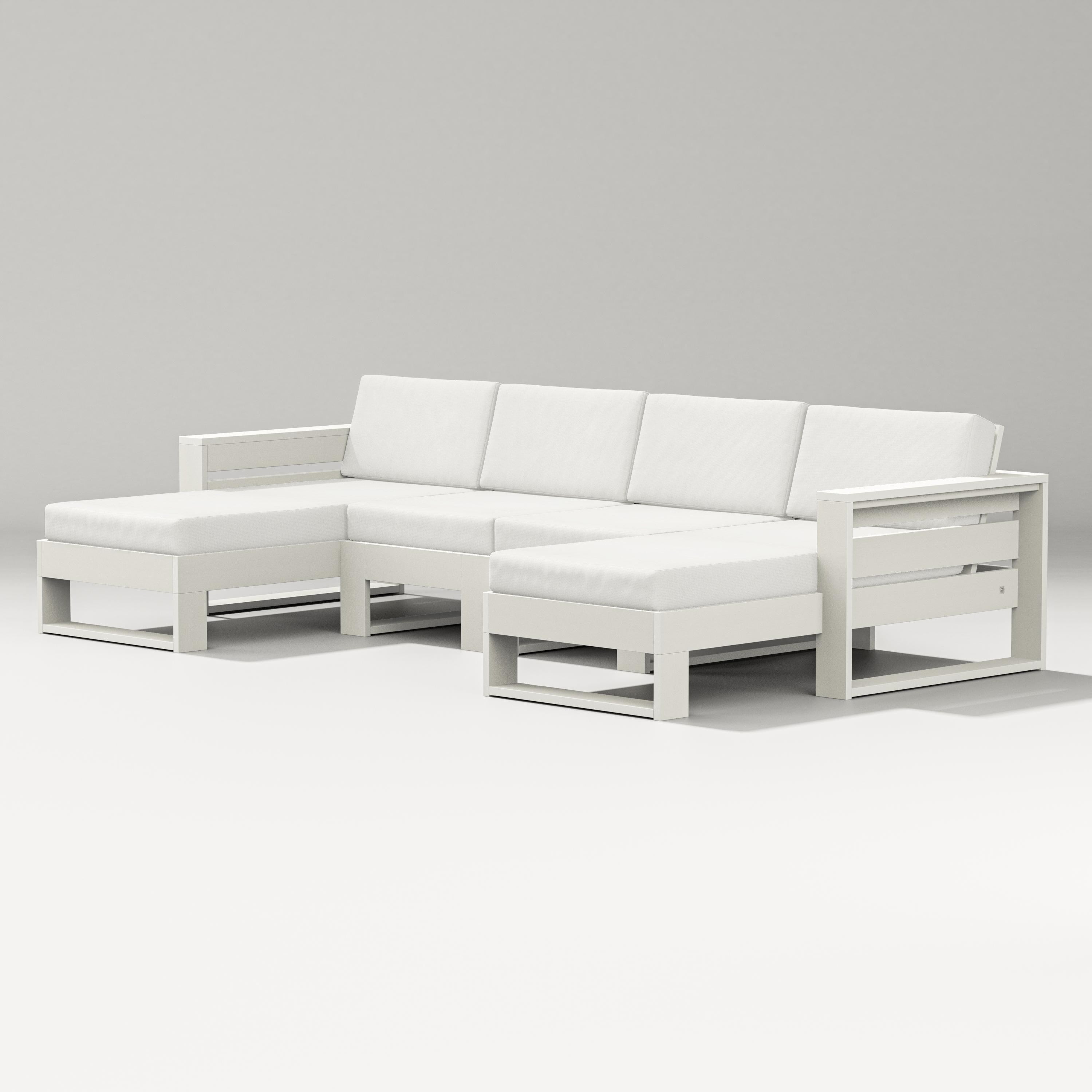 PW Designer Series Latitude Double Chaise Sectional in Vintage White / Natural Linen