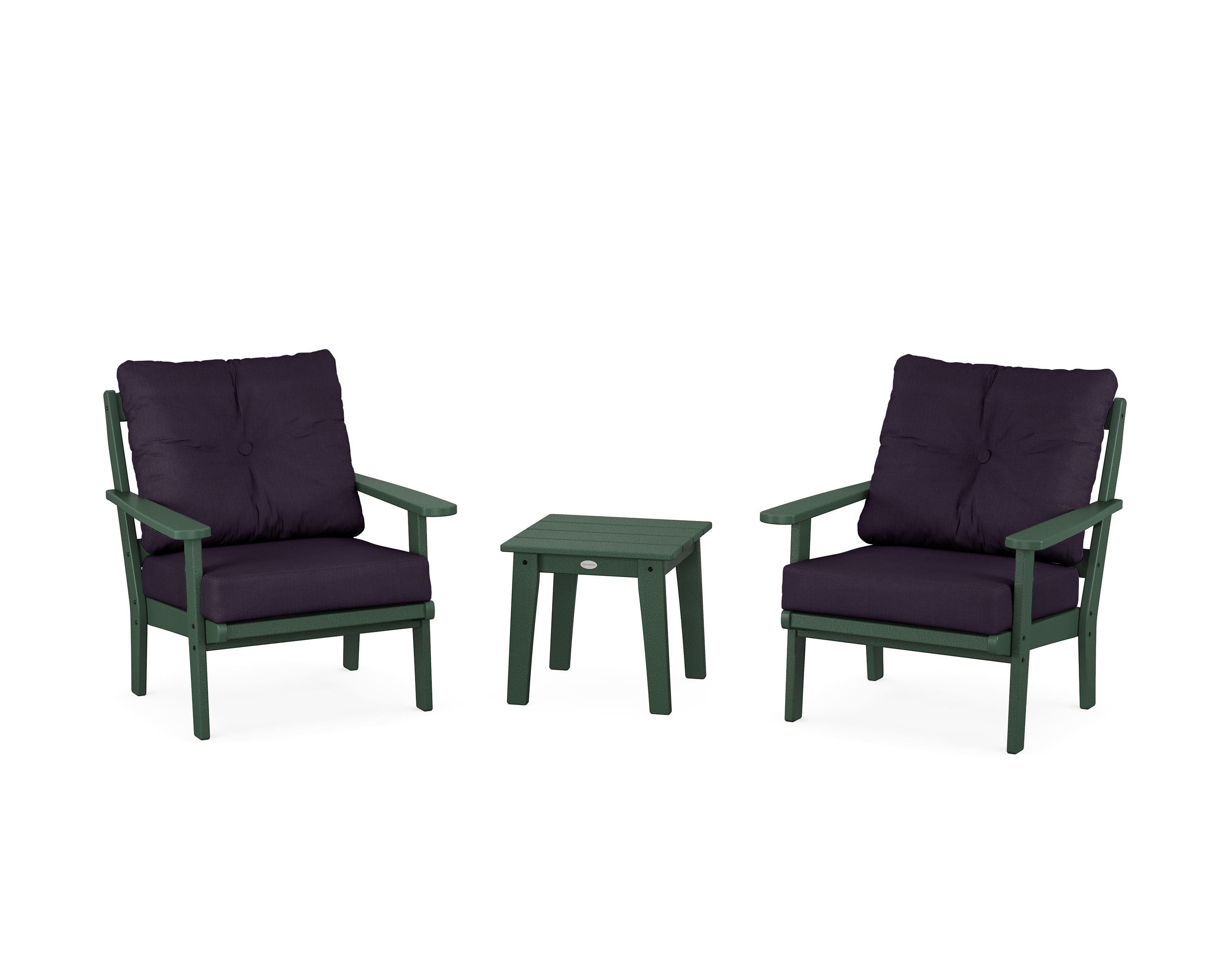 POLYWOOD Mission 3-Piece Deep Seating Set in Green / Navy Linen