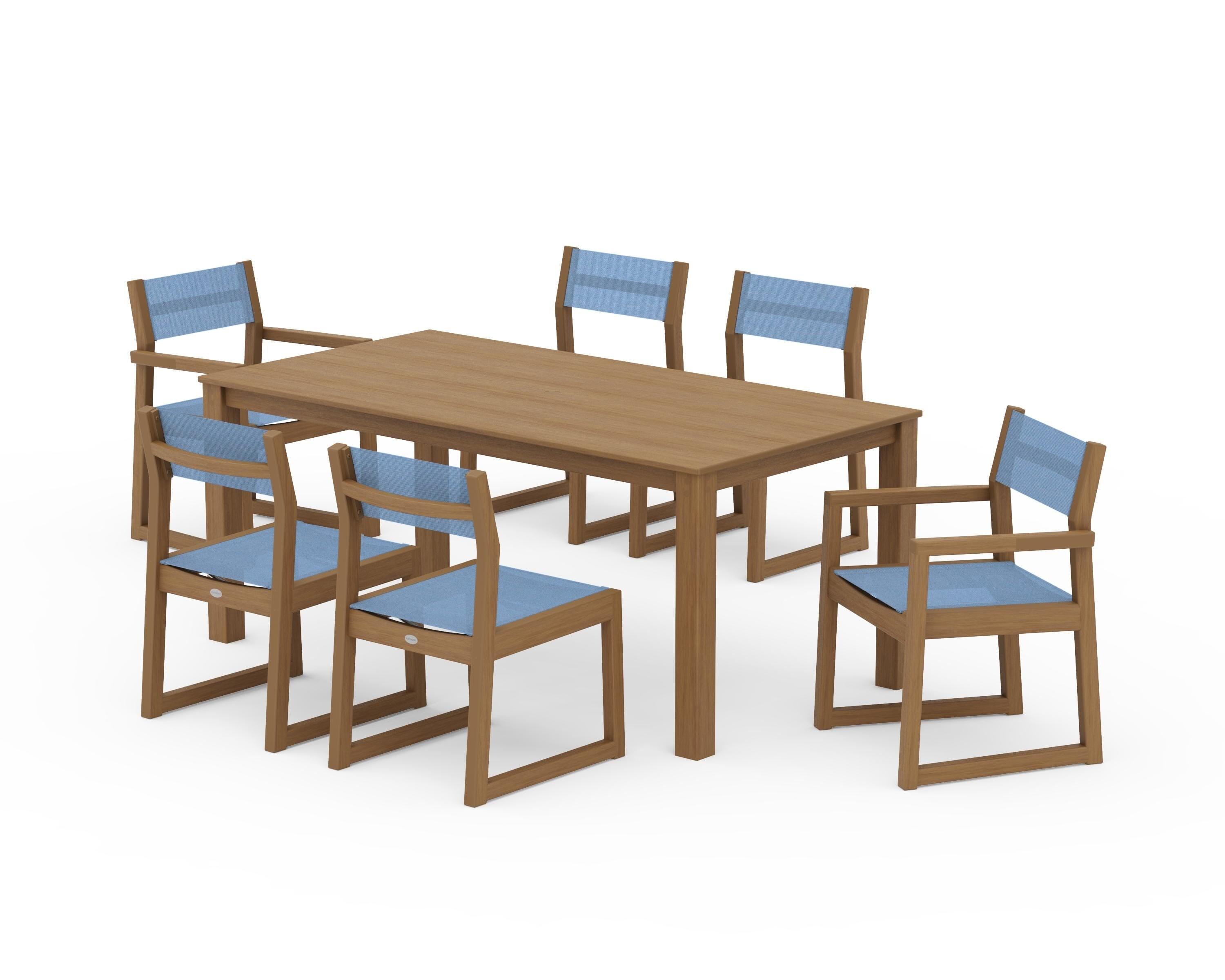 POLYWOOD EDGE Sling 7-Piece Parsons Dining Set in Natural / Poolside Sling