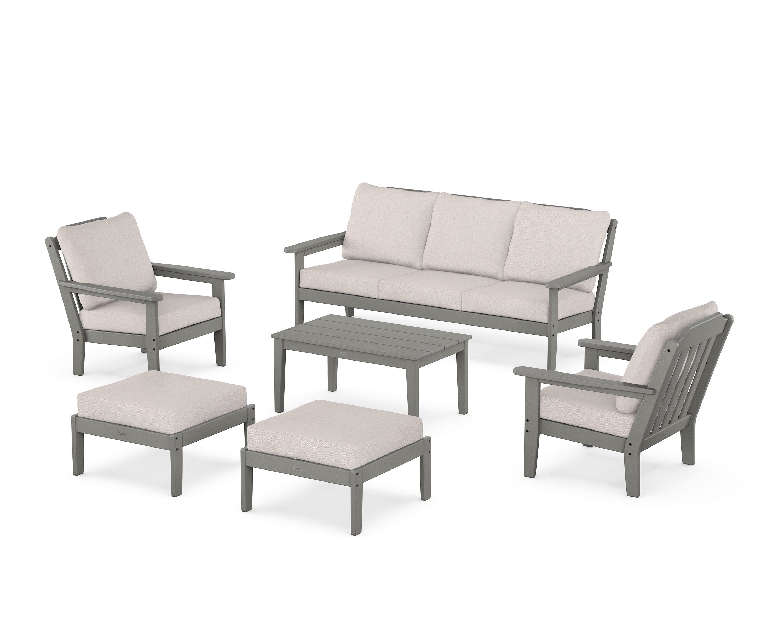 Country Living Cottage 6-Piece Lounge Sofa Set in Slate Grey / Dune Burlap