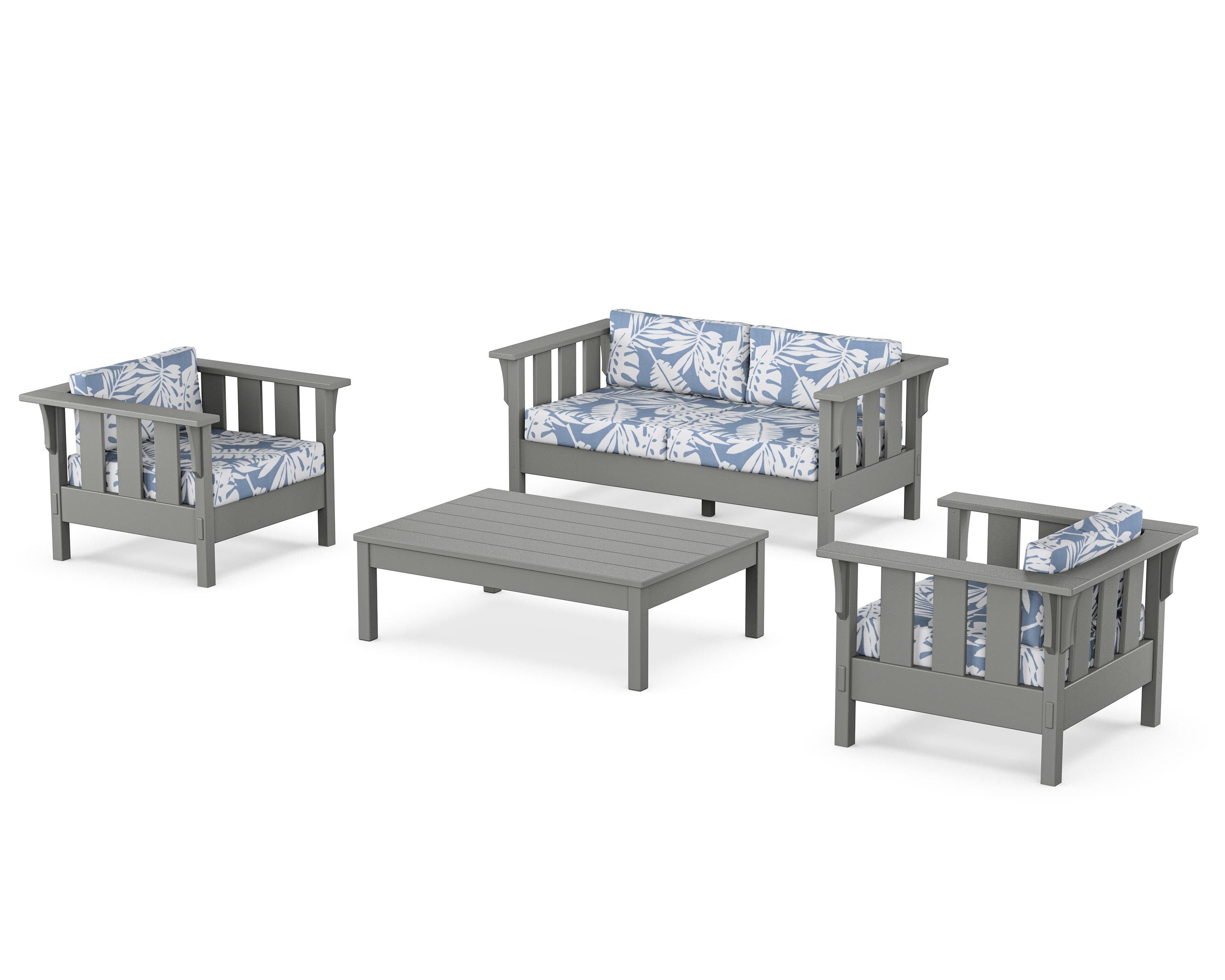 Martha Stewart by POLYWOOD Acadia 4-Piece Deep Seating Set with Loveseat in Slate Grey / Leaf Sky Blue