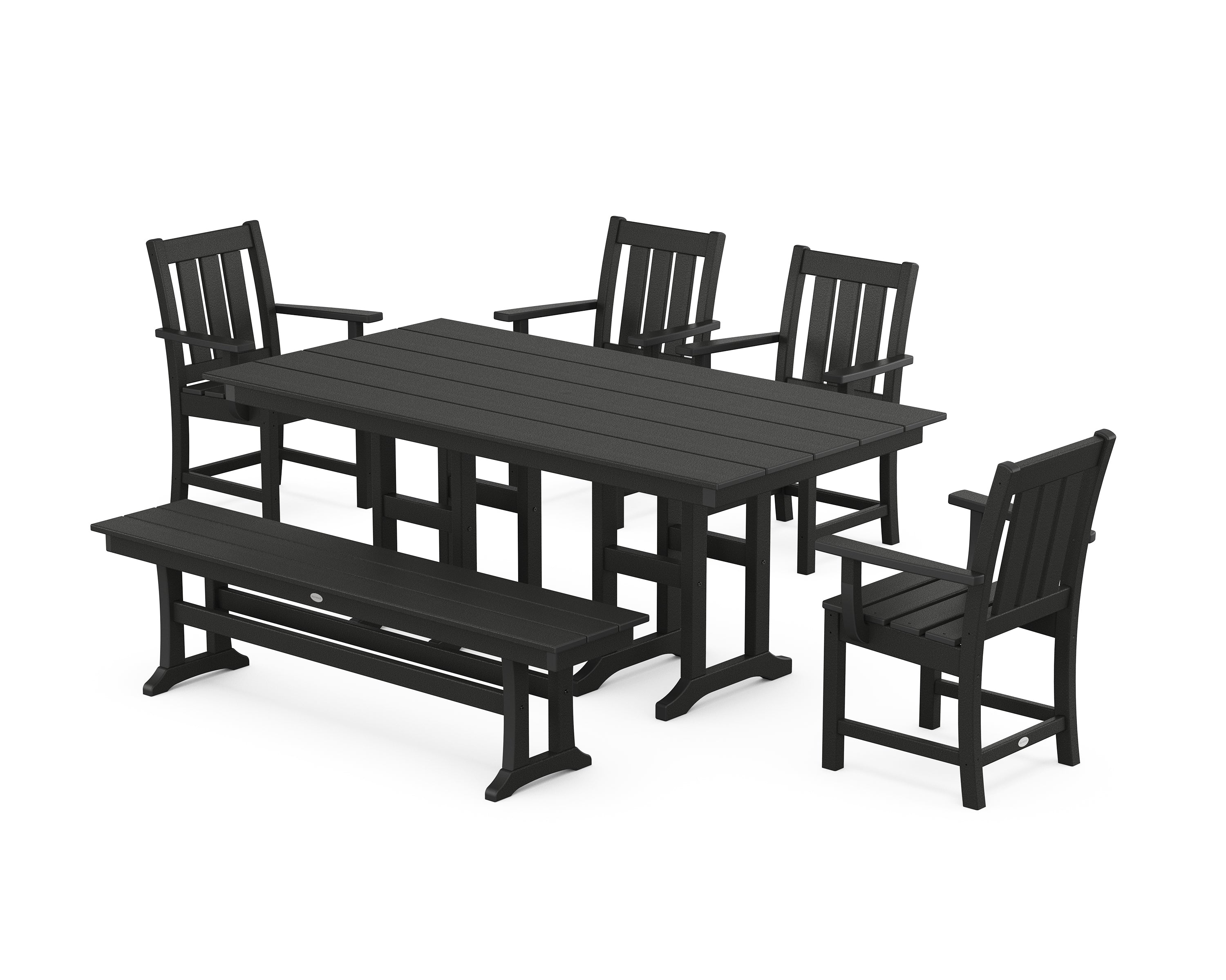 POLYWOOD Oxford 6-Piece Farmhouse Dining Set with Bench in Black