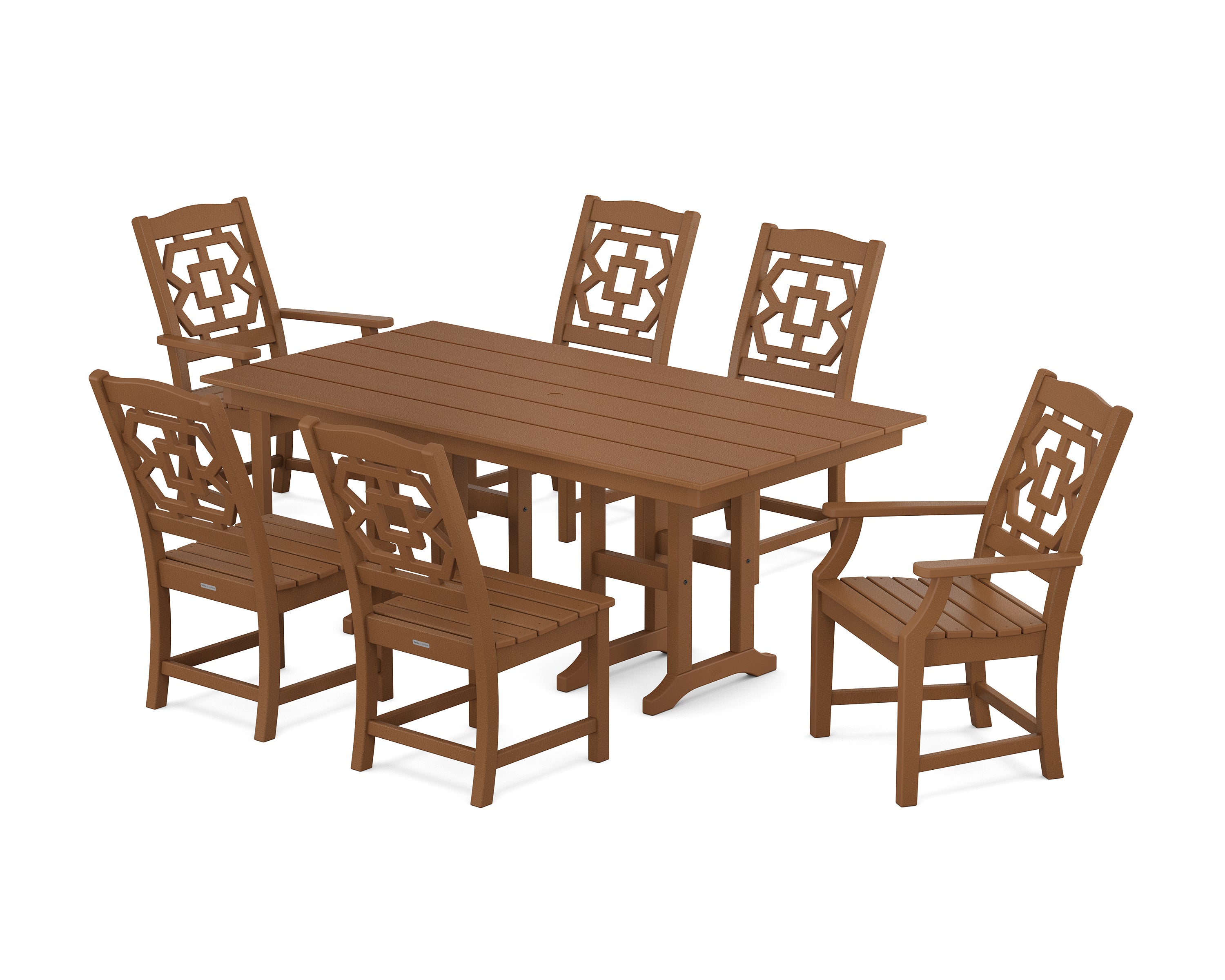Martha Stewart by POLYWOOD Chinoiserie 7-Piece Farmhouse Dining Set in Teak
