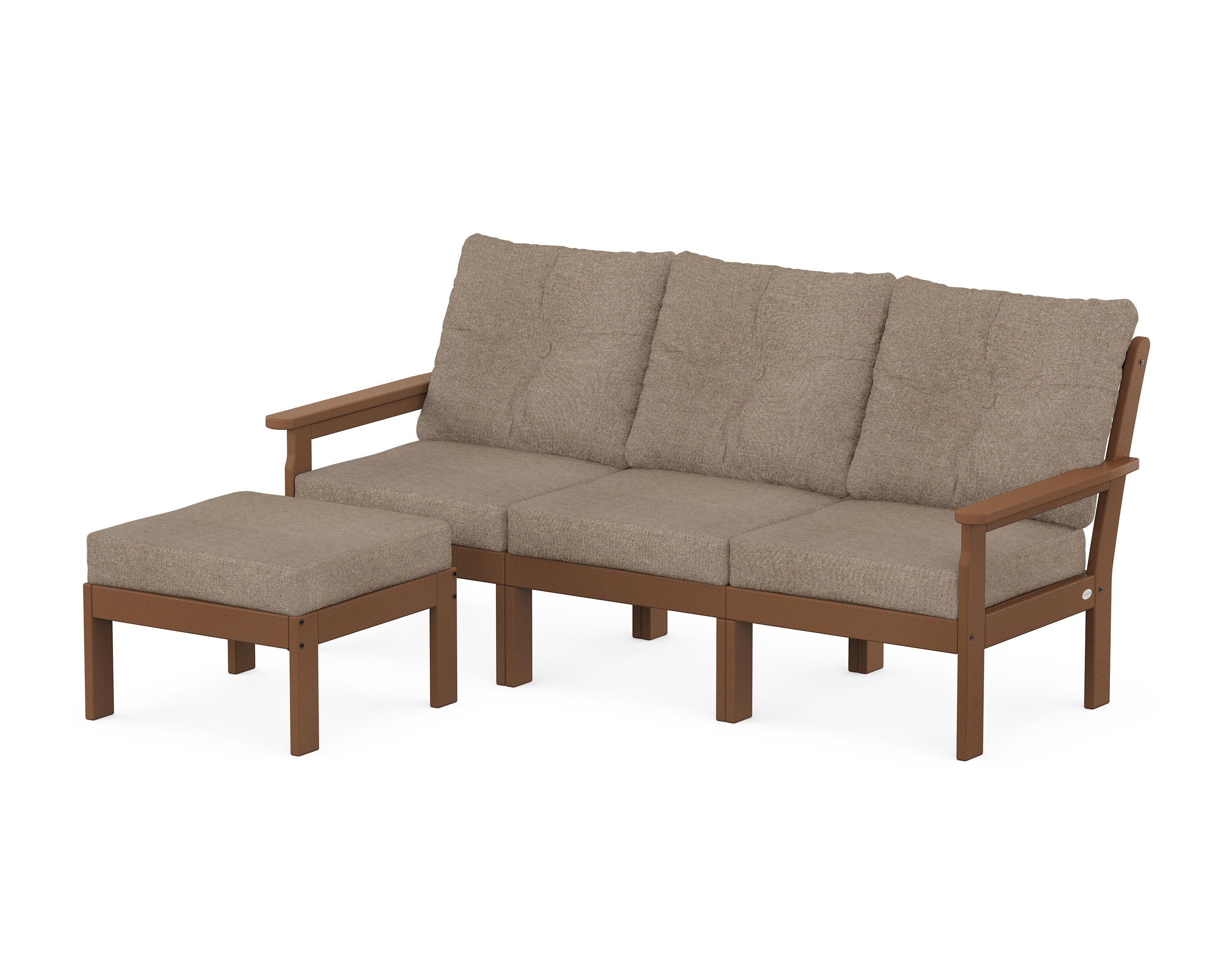 POLYWOOD Vineyard 4-Piece Sectional with Ottoman in Teak / Spiced Burlap