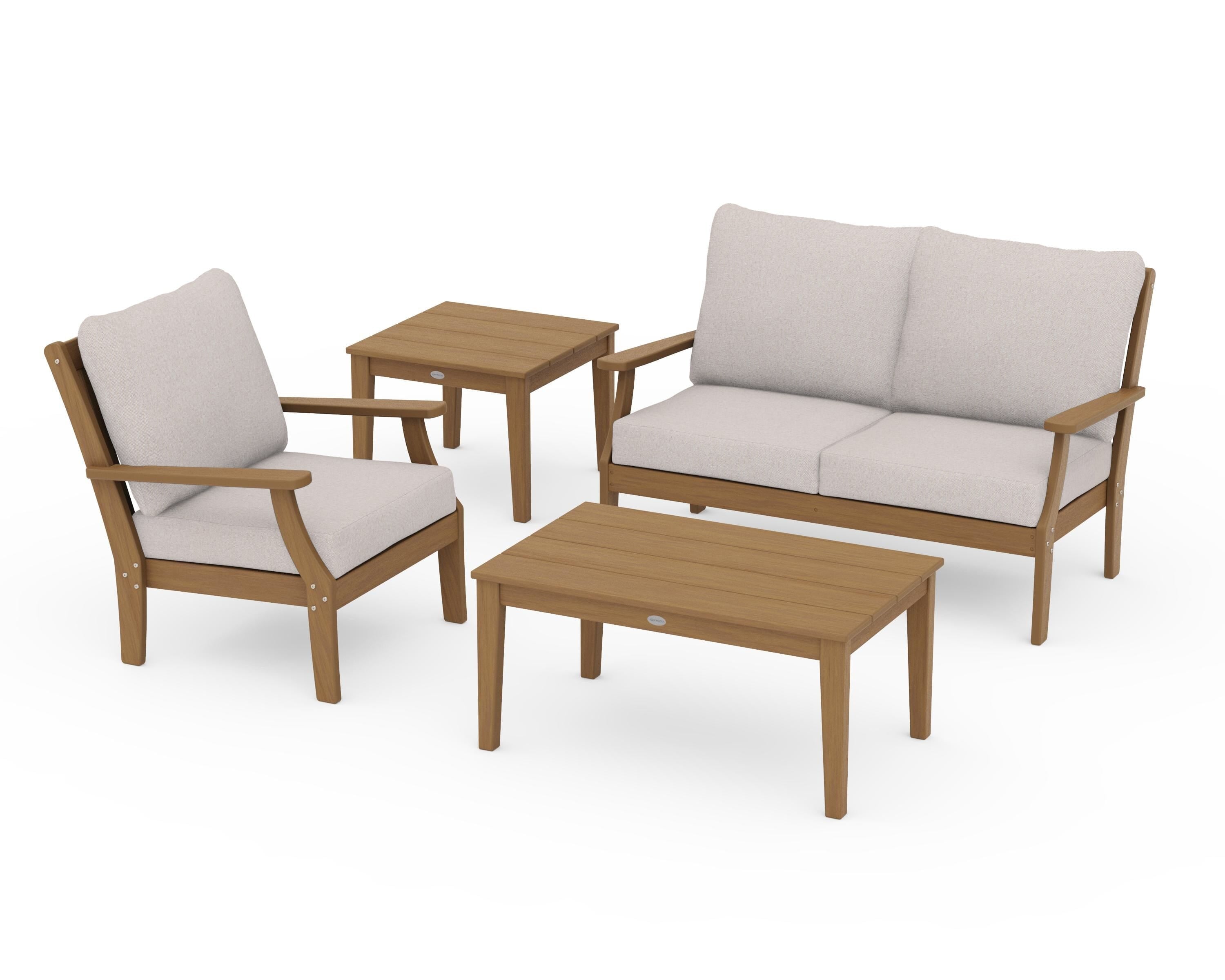 POLYWOOD Braxton 4-Piece Deep Seating Set in Natural / Dune Burlap