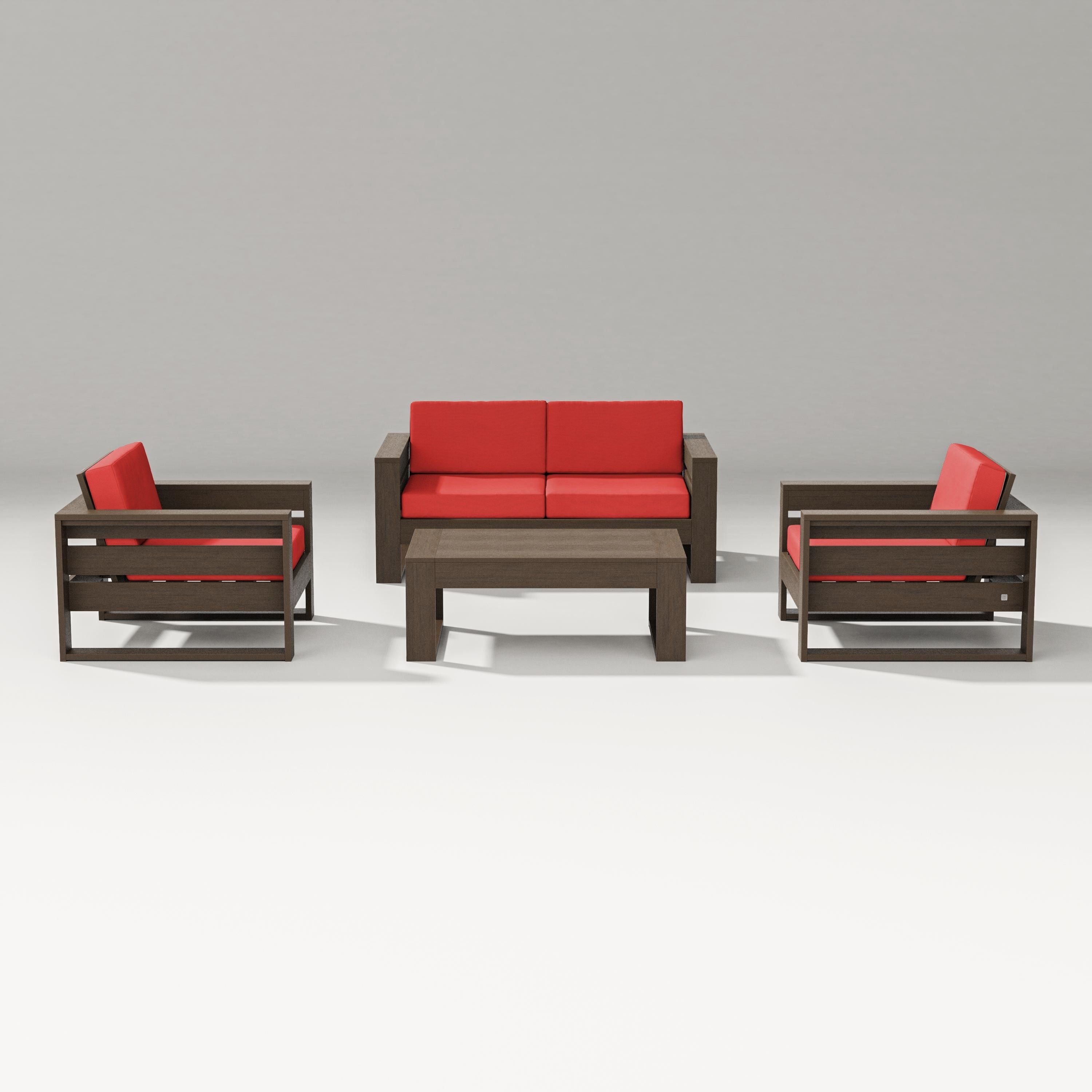 PW Designer Series Latitude 4-Piece Lounge Loveseat Set in Kona / Crimson Linen