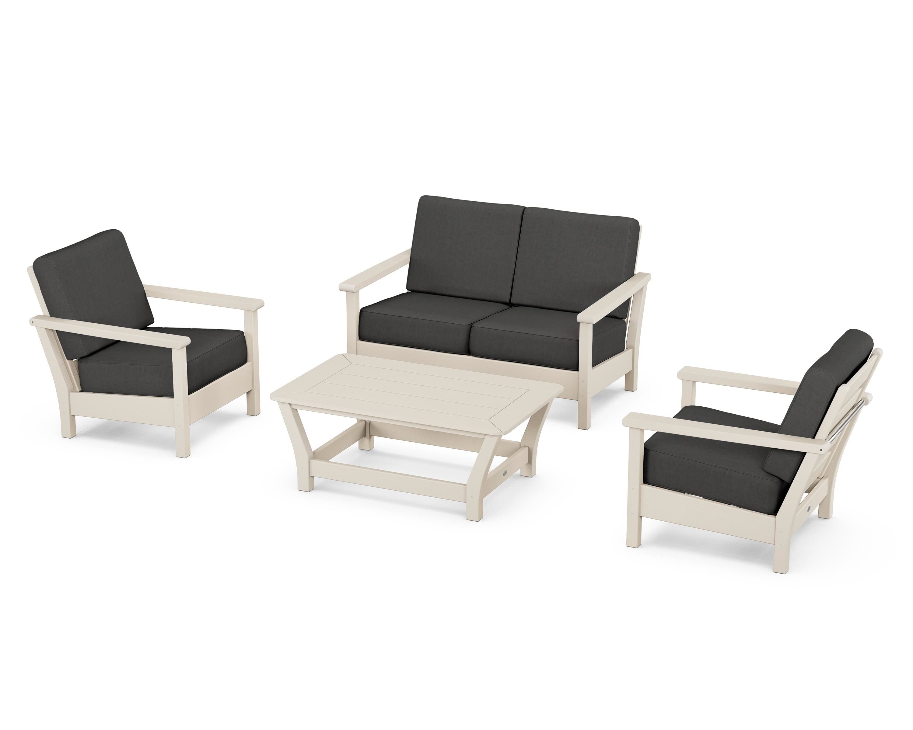 POLYWOOD Harbour 4-Piece Deep Seating Set in Sand / Spectrum Carbon