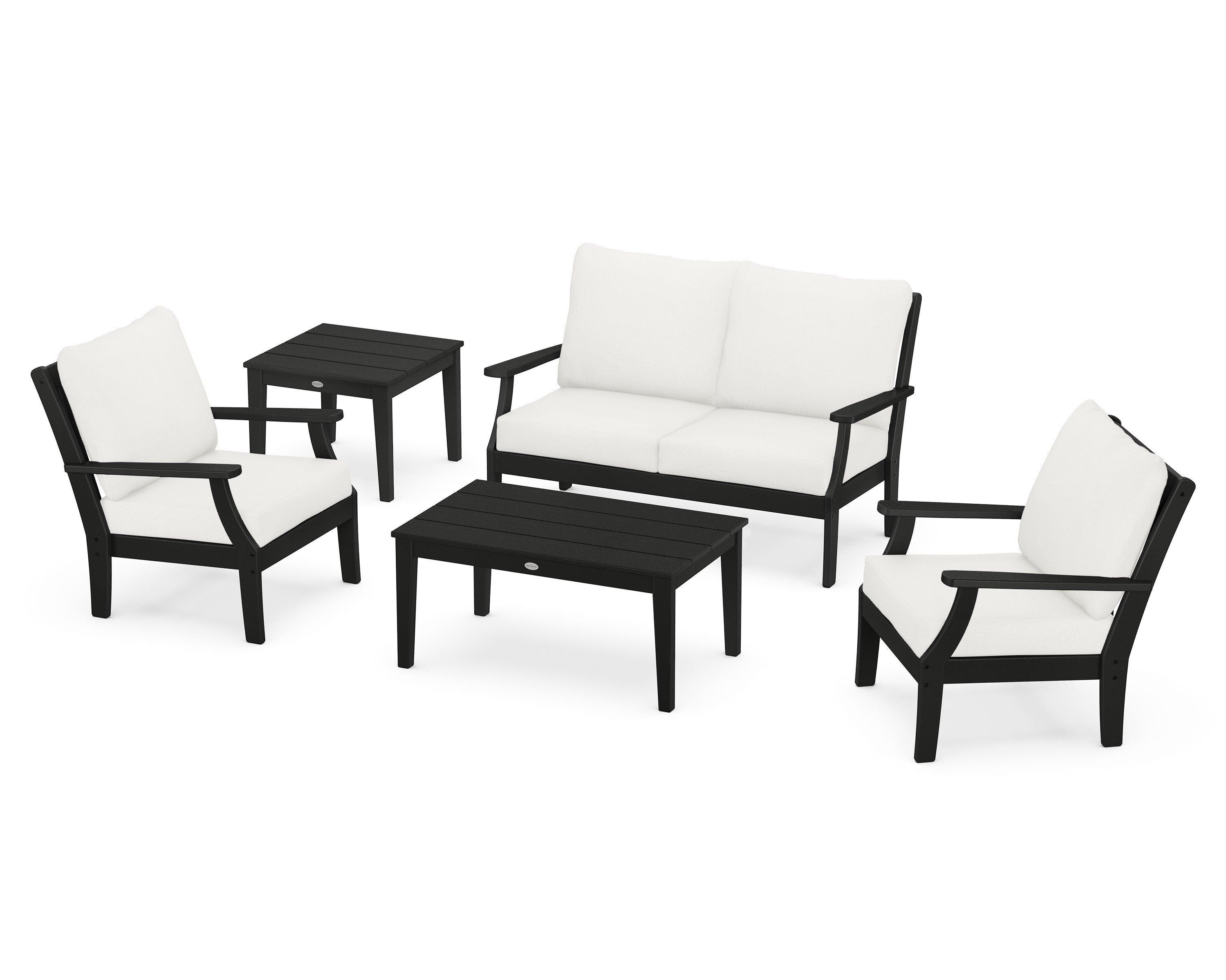 POLYWOOD Braxton 5-Piece Deep Seating Set in Black / Natural Linen