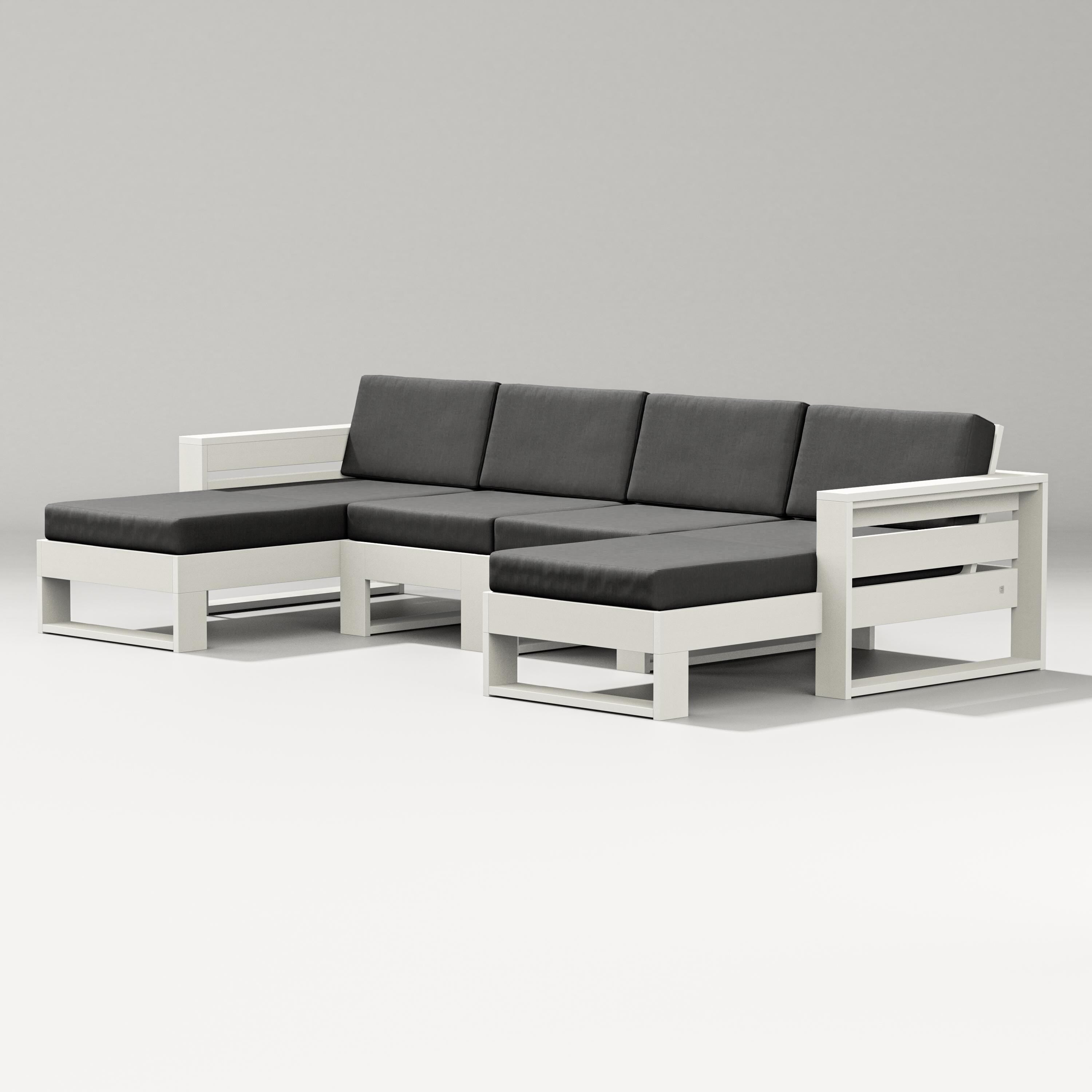 PW Designer Series Latitude Double Chaise Sectional in Vintage White / Spectrum Carbon