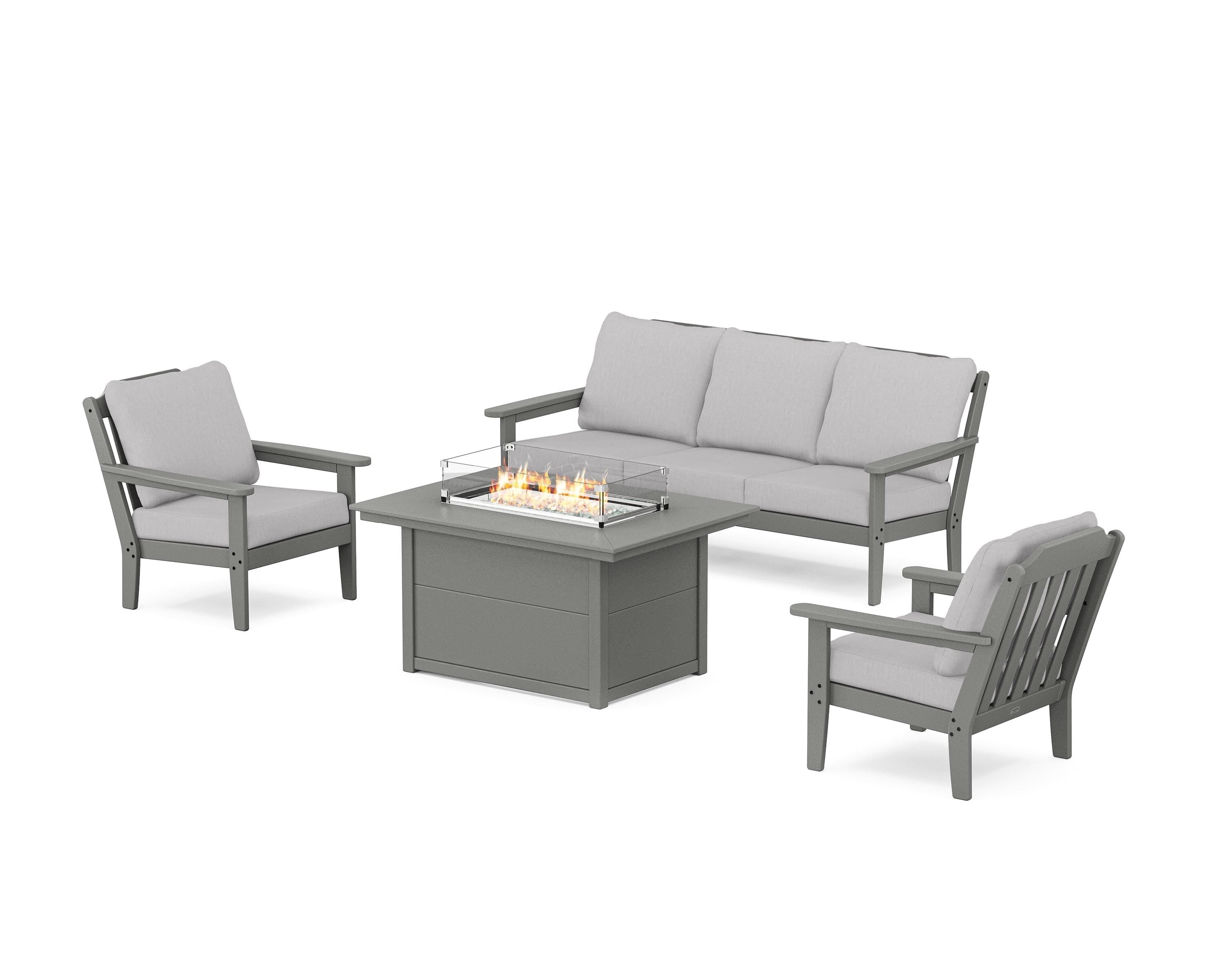 Country Living Cottage Deep Seating Fire Pit Table Set in Slate Grey / Granite
