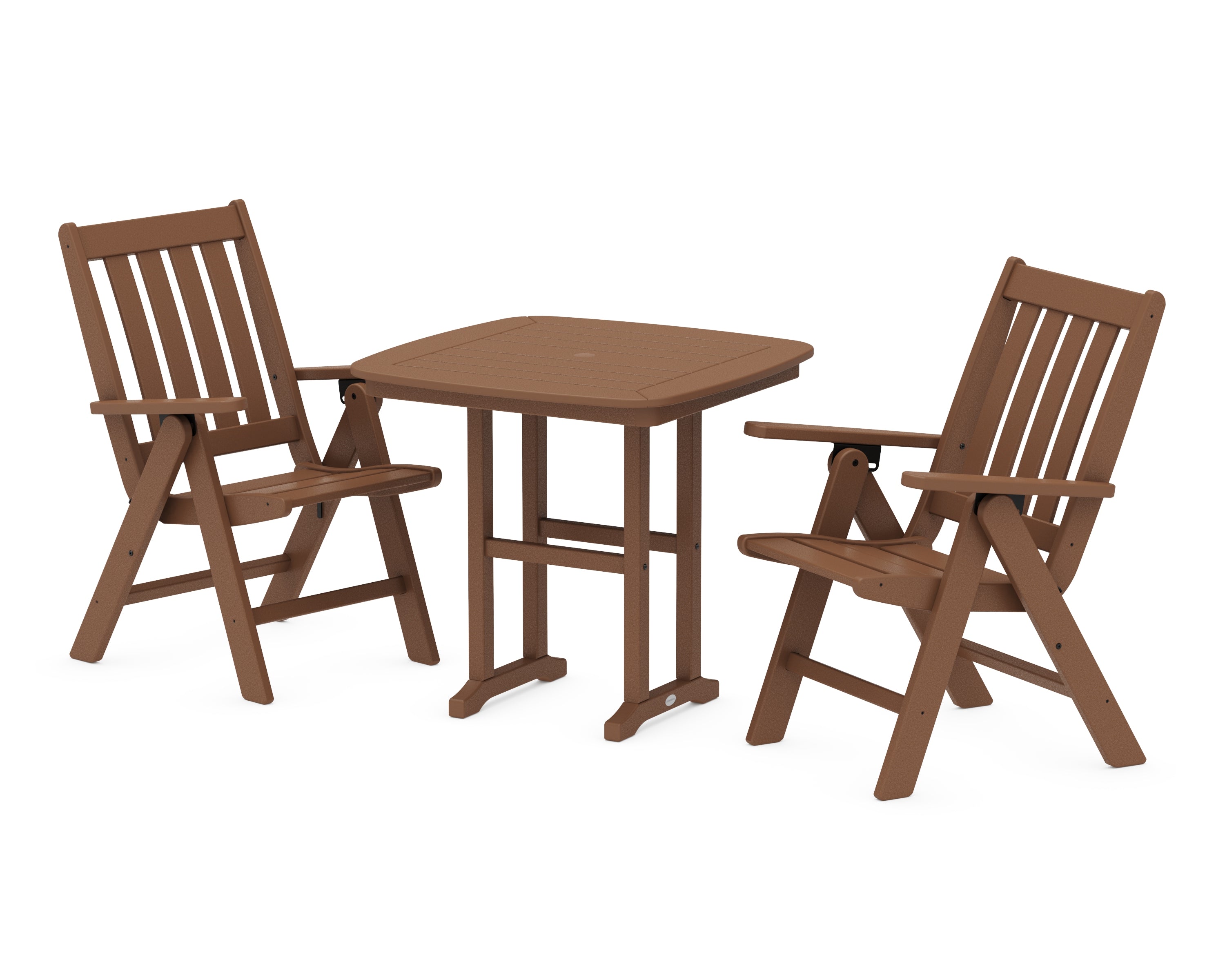 POLYWOOD Vineyard Folding Chair 3-Piece Dining Set in Teak