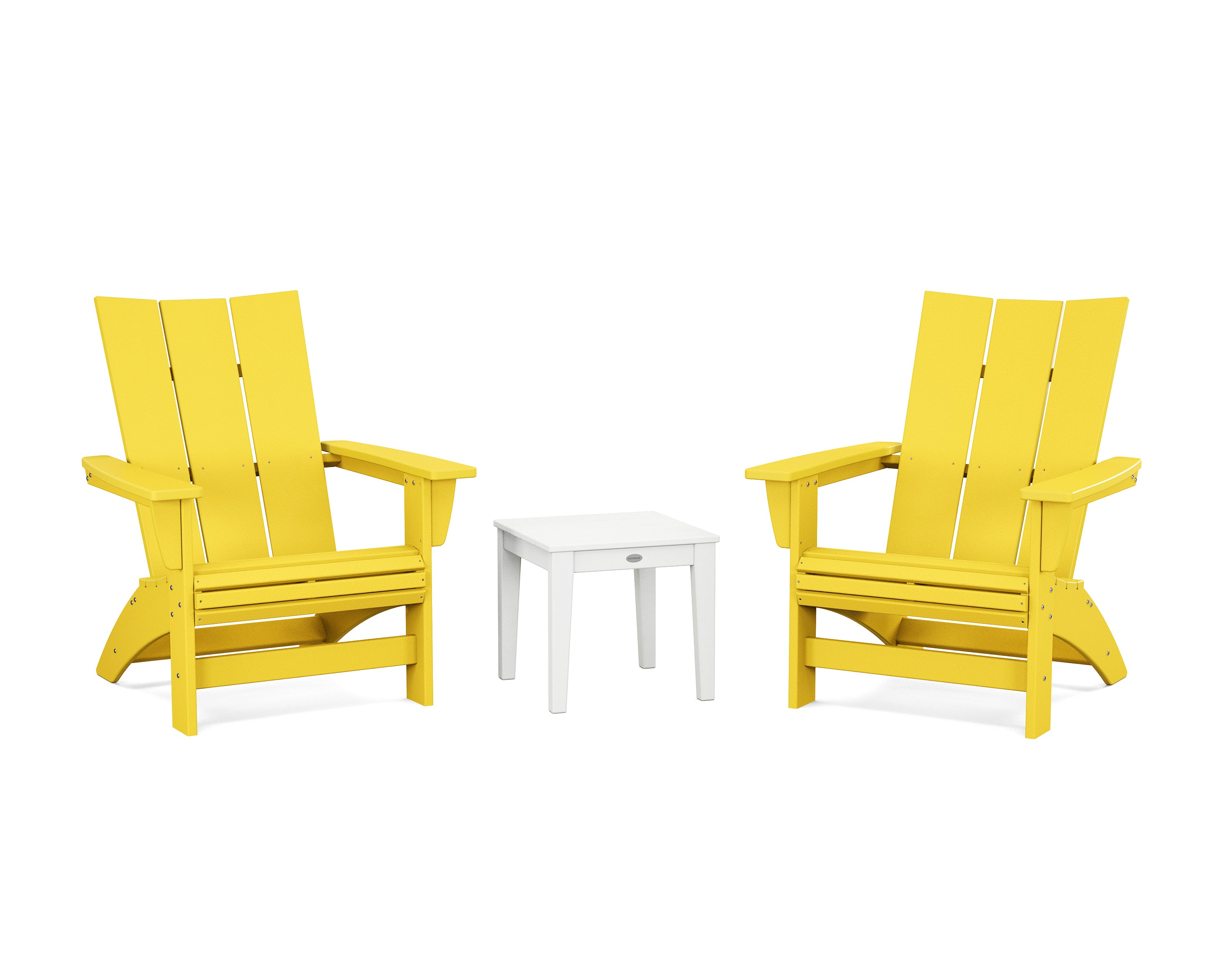 POLYWOOD 3-Piece Modern Grand Adirondack Set in Lemon / White