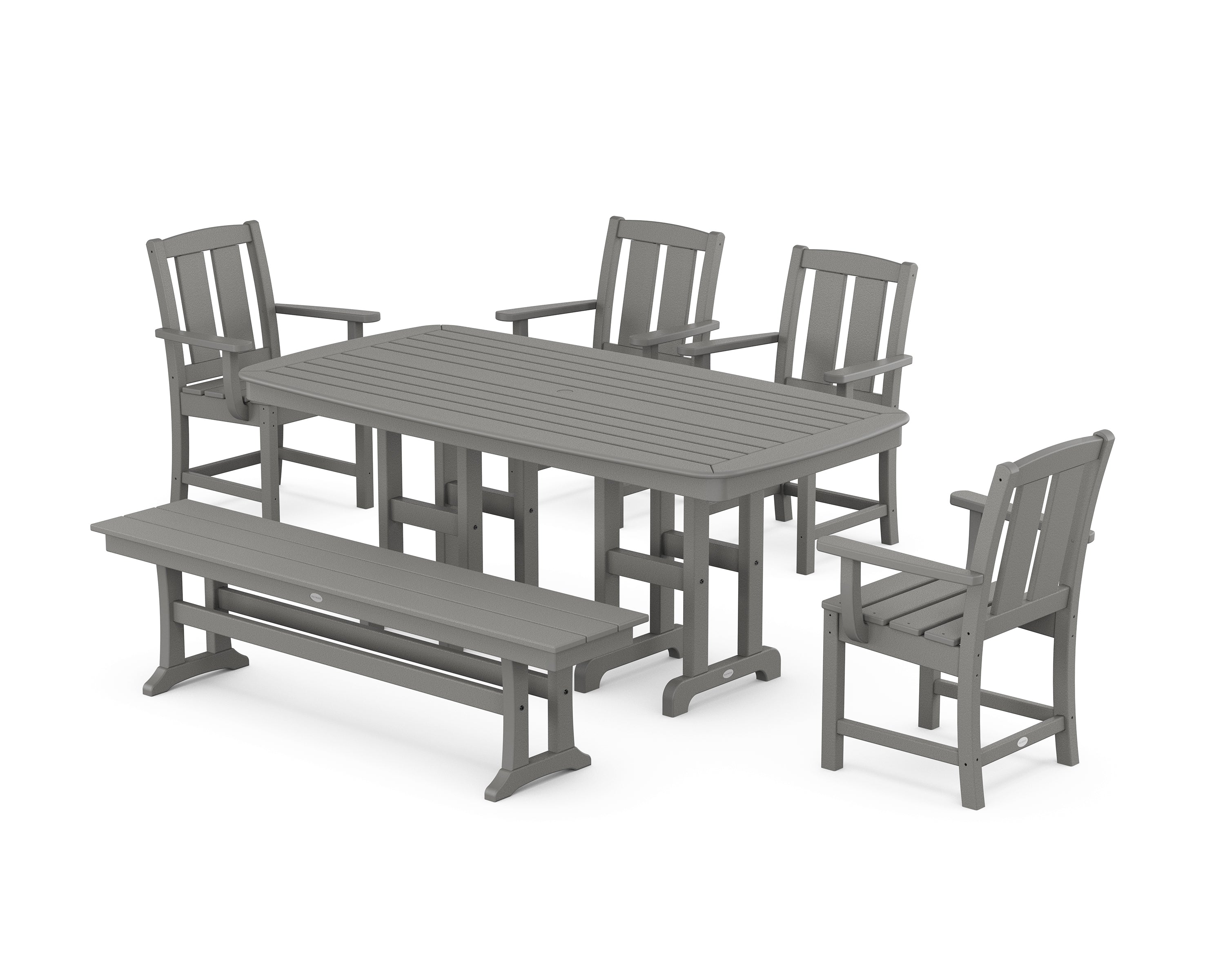 POLYWOOD Mission 6-Piece Dining Set with Bench in Slate Grey