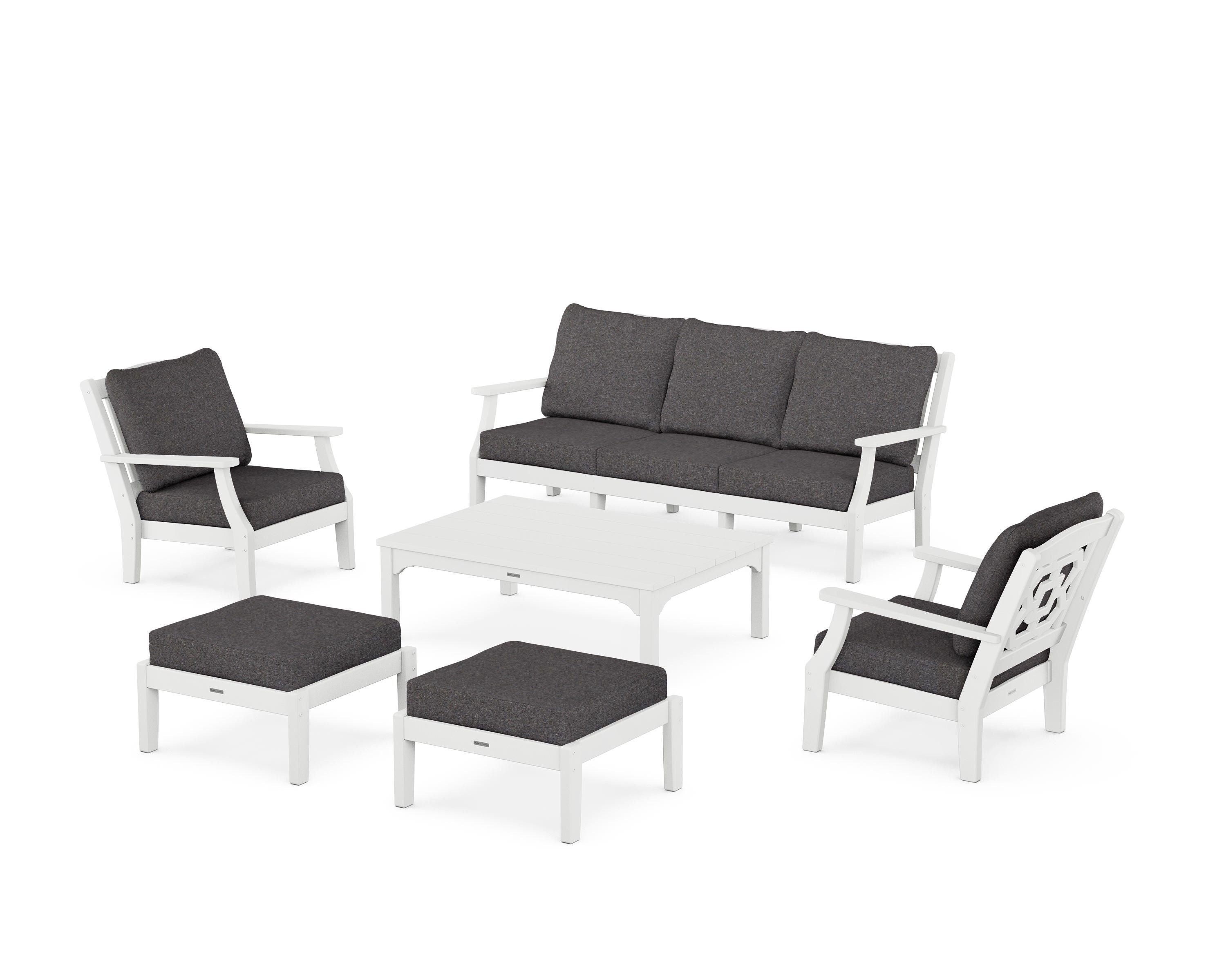 Martha Stewart by POLYWOOD Chinoiserie 6-Piece Lounge Sofa Set in White / Ash Charcoal