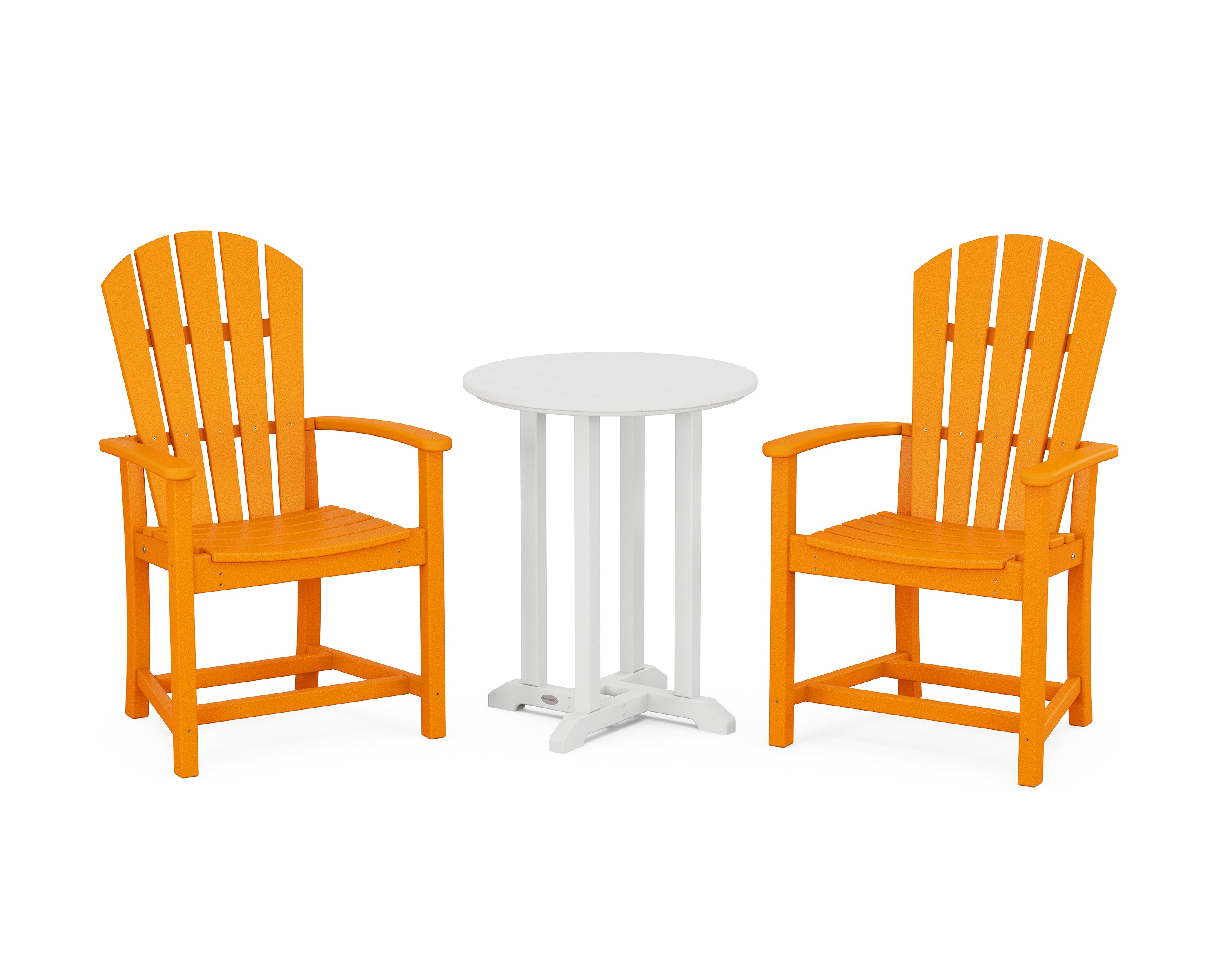 POLYWOOD Palm Coast 3-Piece Round Farmhouse Bistro Dining Set in Tangerine / White