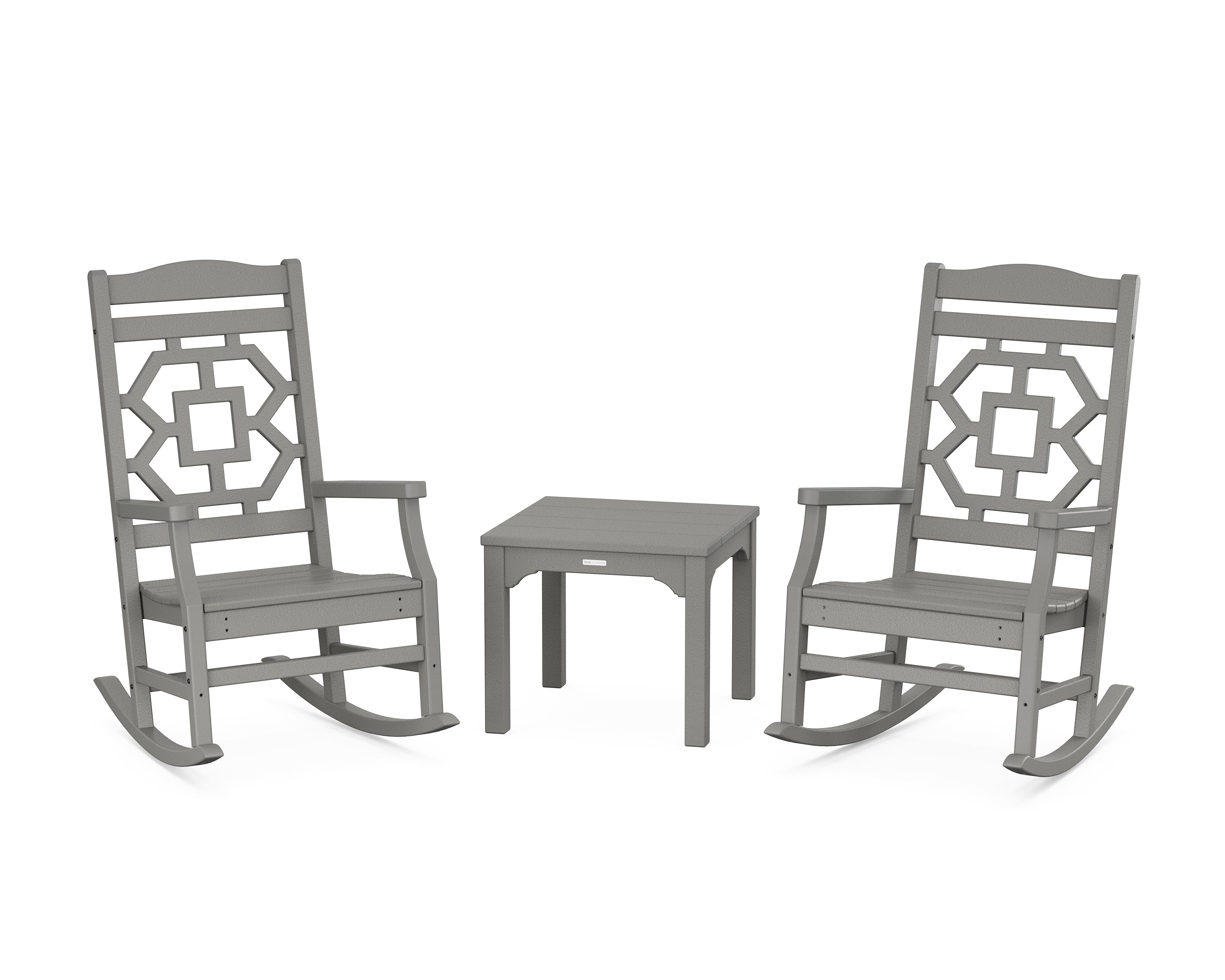 Martha Stewart by POLYWOOD Chinoiserie 3-Piece Rocking Chair Set in Slate Grey