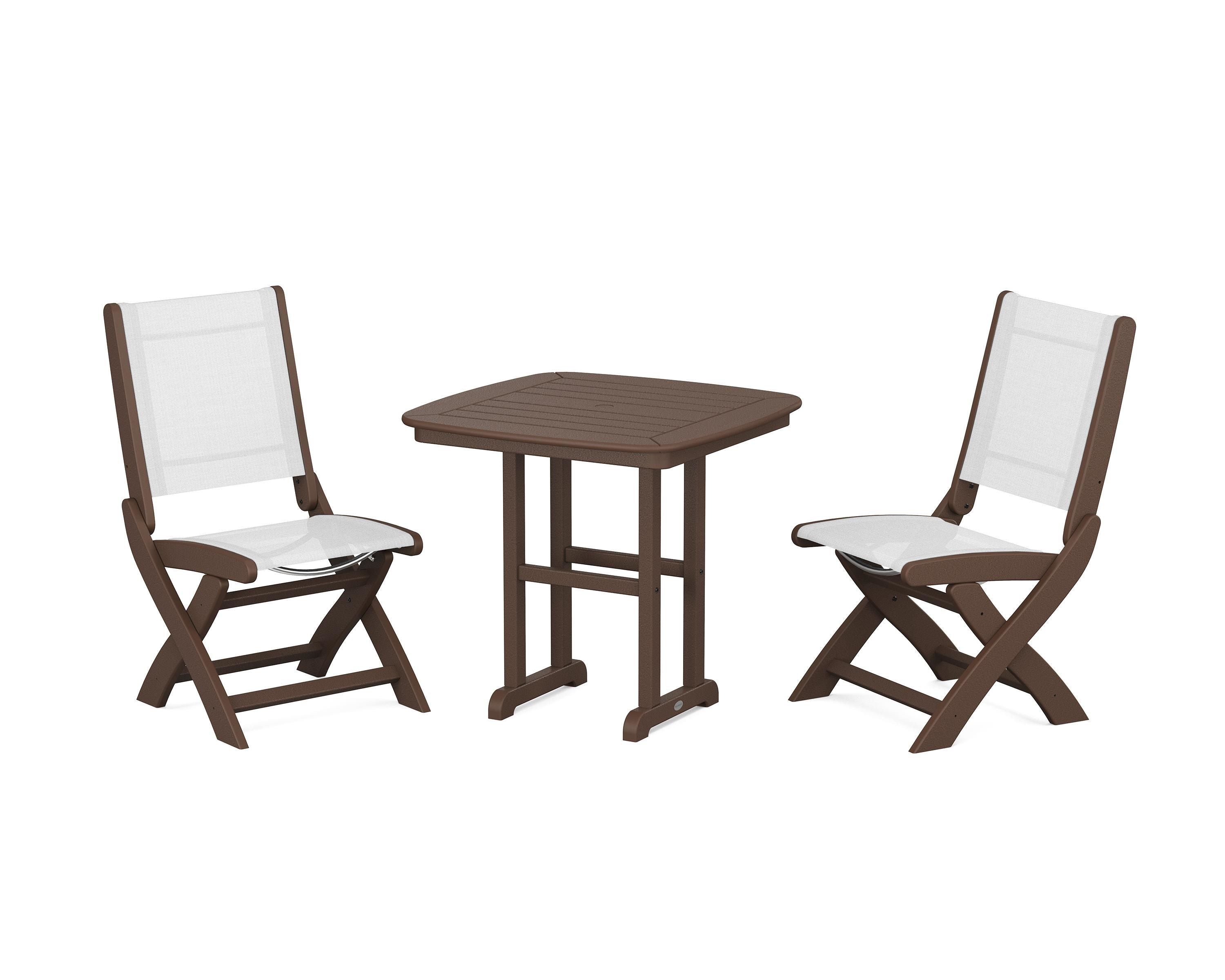 POLYWOOD Coastal Folding Side Chair 3-Piece Dining Set in Mahogany / White Sling