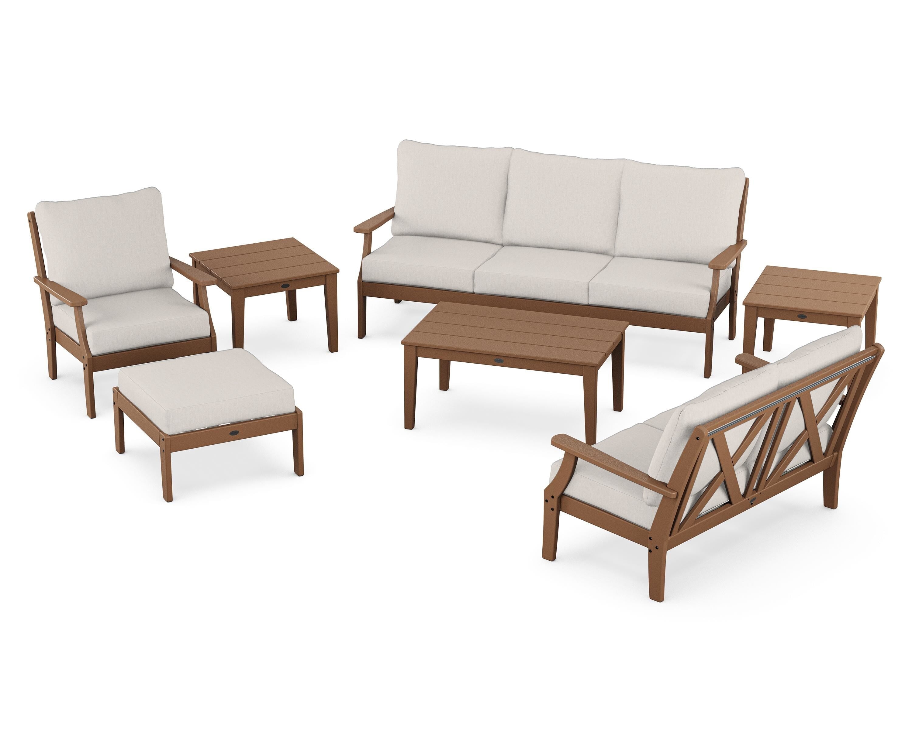 POLYWOOD Braxton 7-Piece Deep Seating Set in Teak / Cast Ash