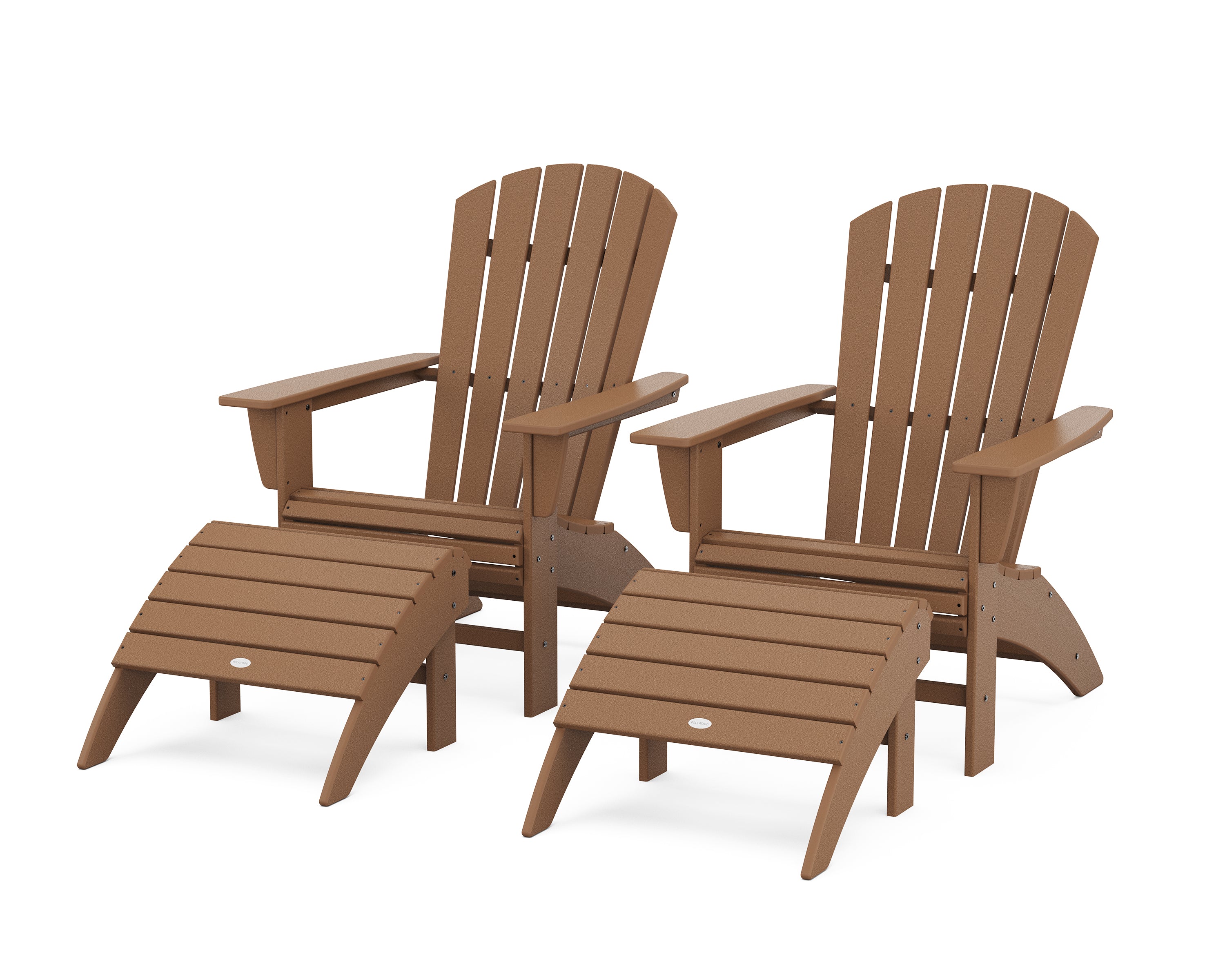 POLYWOOD Nautical Curveback Adirondack Chair 4-Piece Set with Ottomans in Teak
