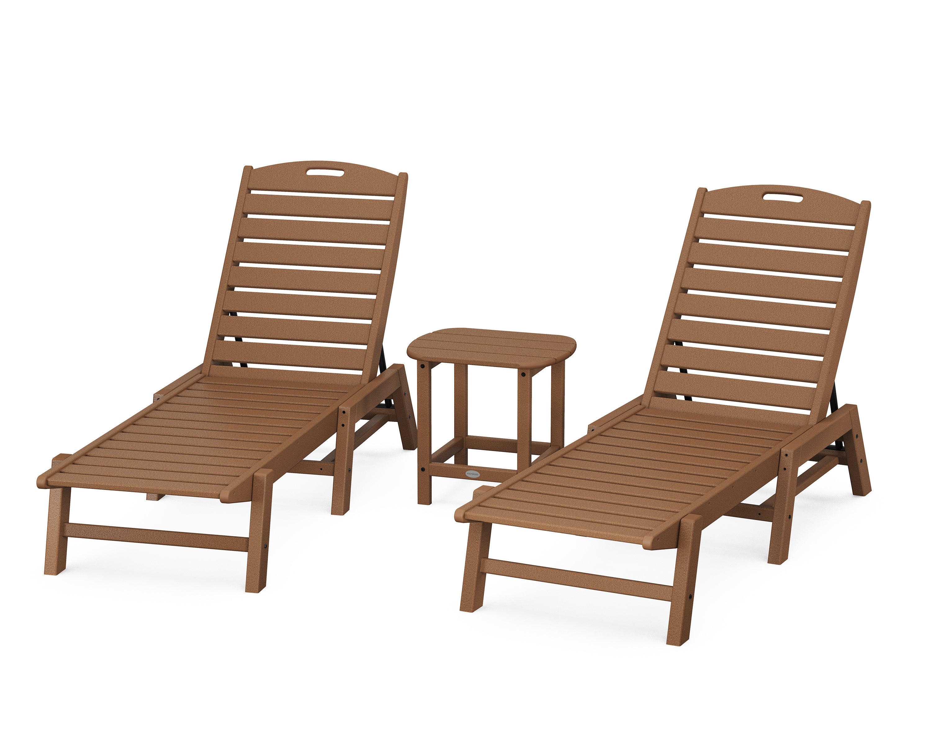POLYWOOD Nautical 3-Piece Chaise Lounge Set with South Beach 18" Side Table in Teak