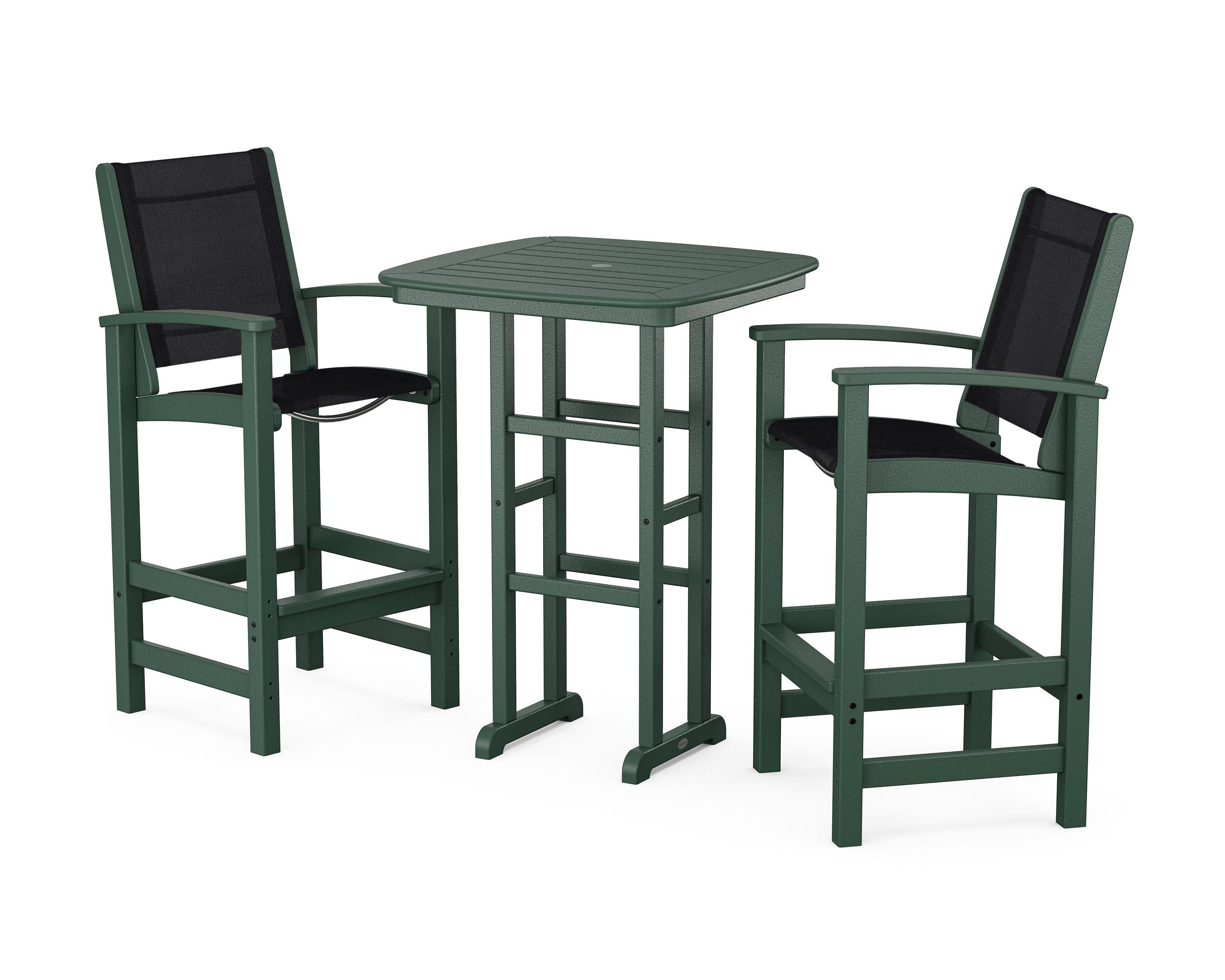 POLYWOOD Coastal 3-Piece Bar Set in Green / Black Sling