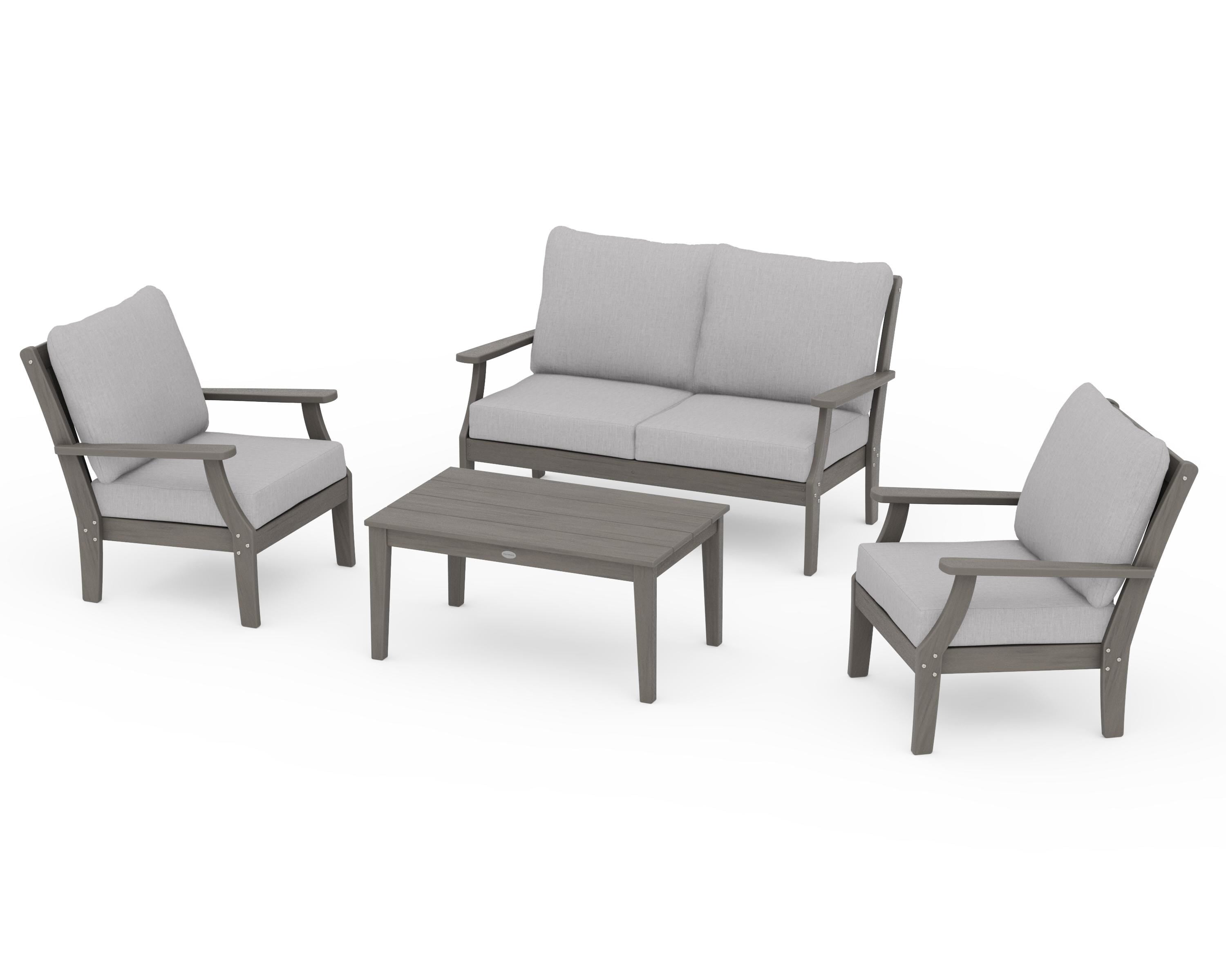 POLYWOOD Braxton 4-Piece Deep Seating Chair Set in Driftwood / Granite