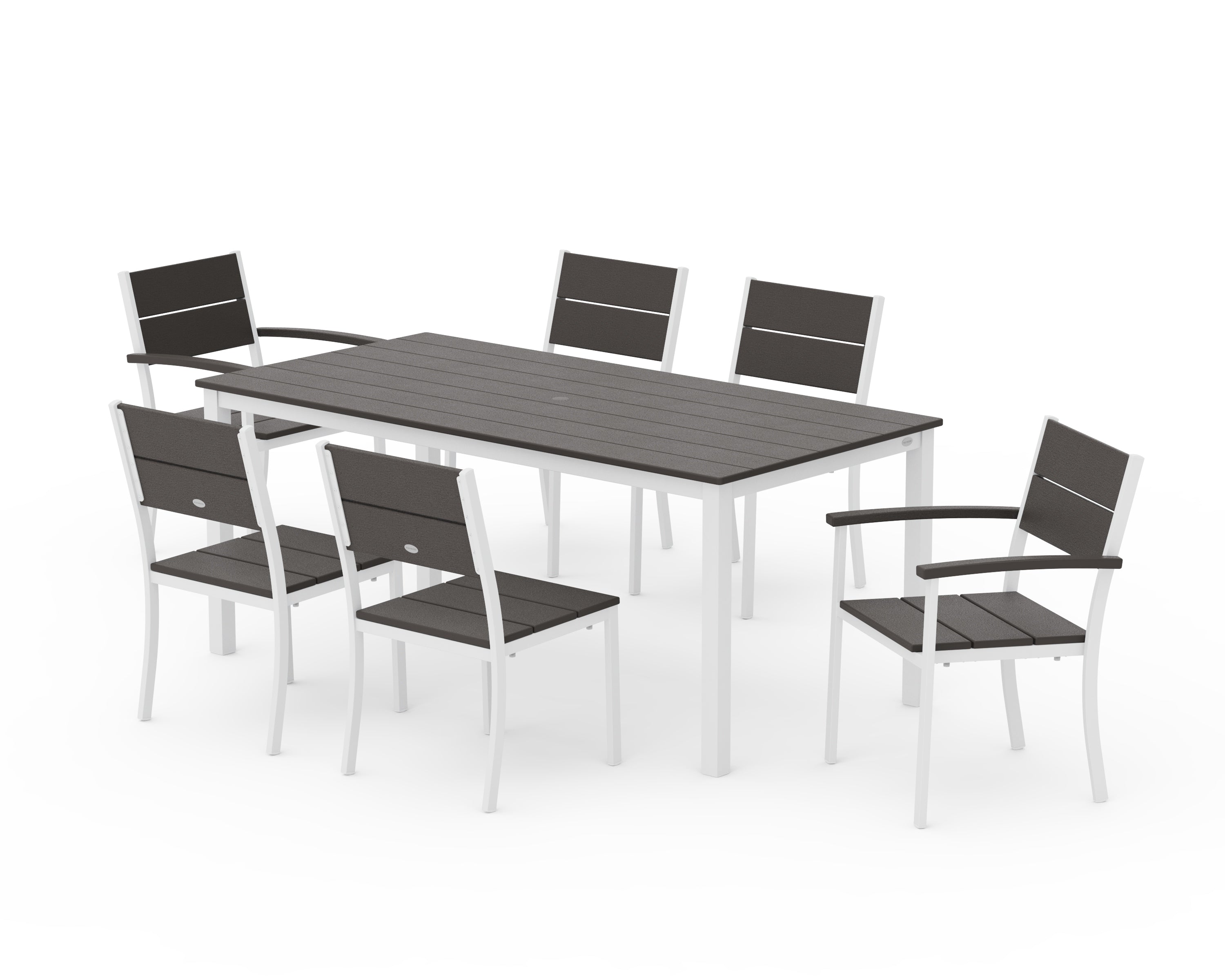 POLYWOOD Main Street 7-Piece Dining Set in White / Vintage Coffee