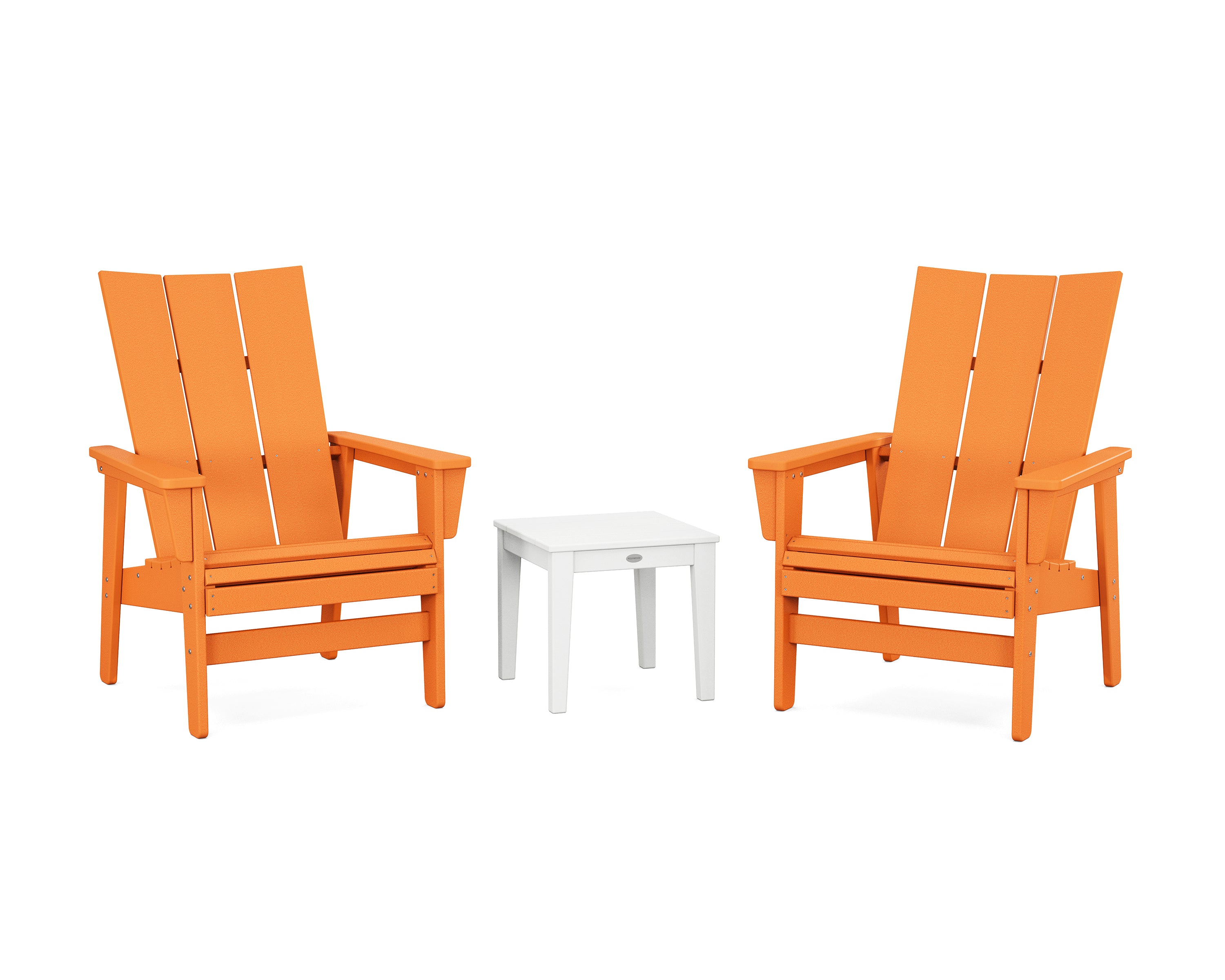 POLYWOOD 3-Piece Modern Grand Upright Adirondack Set in Tangerine / White