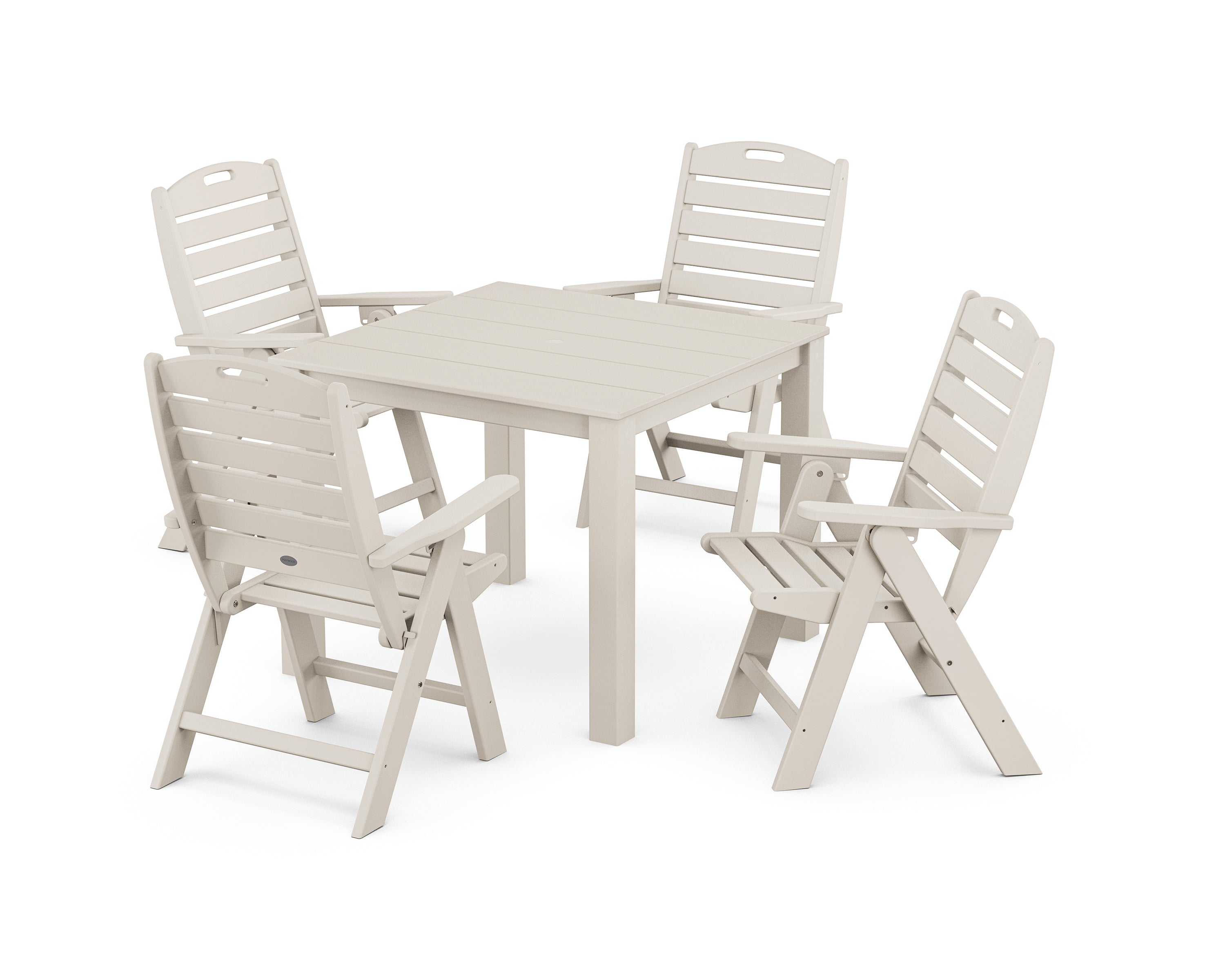 POLYWOOD Nautical Folding Highback Chair 5-Piece Parsons Dining Set in Sand