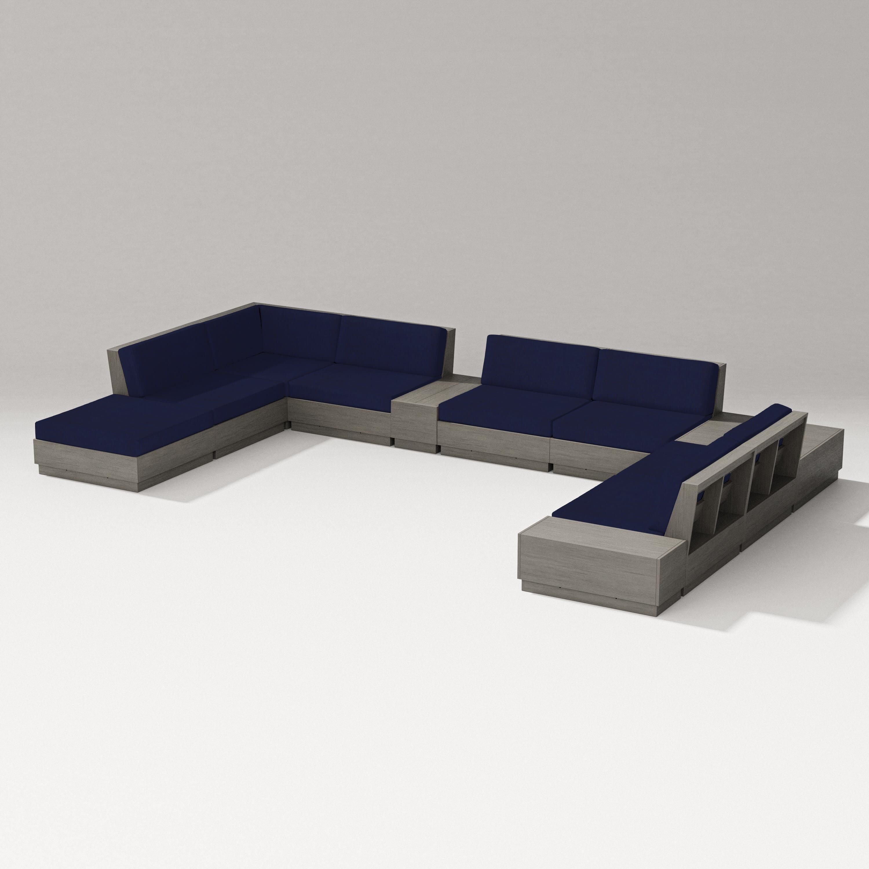 PW Designer Series Elevate 11-Piece Conversation Sectional Set in Driftwood / Navy