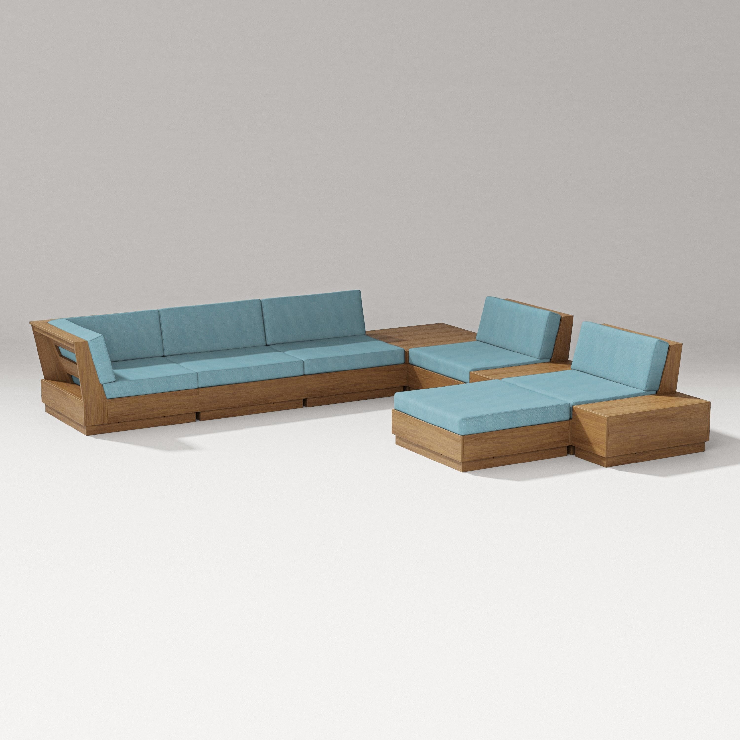 PW Designer Series Elevate 9-Piece Conversation Sectional in Natural / Lattice Sky Blue