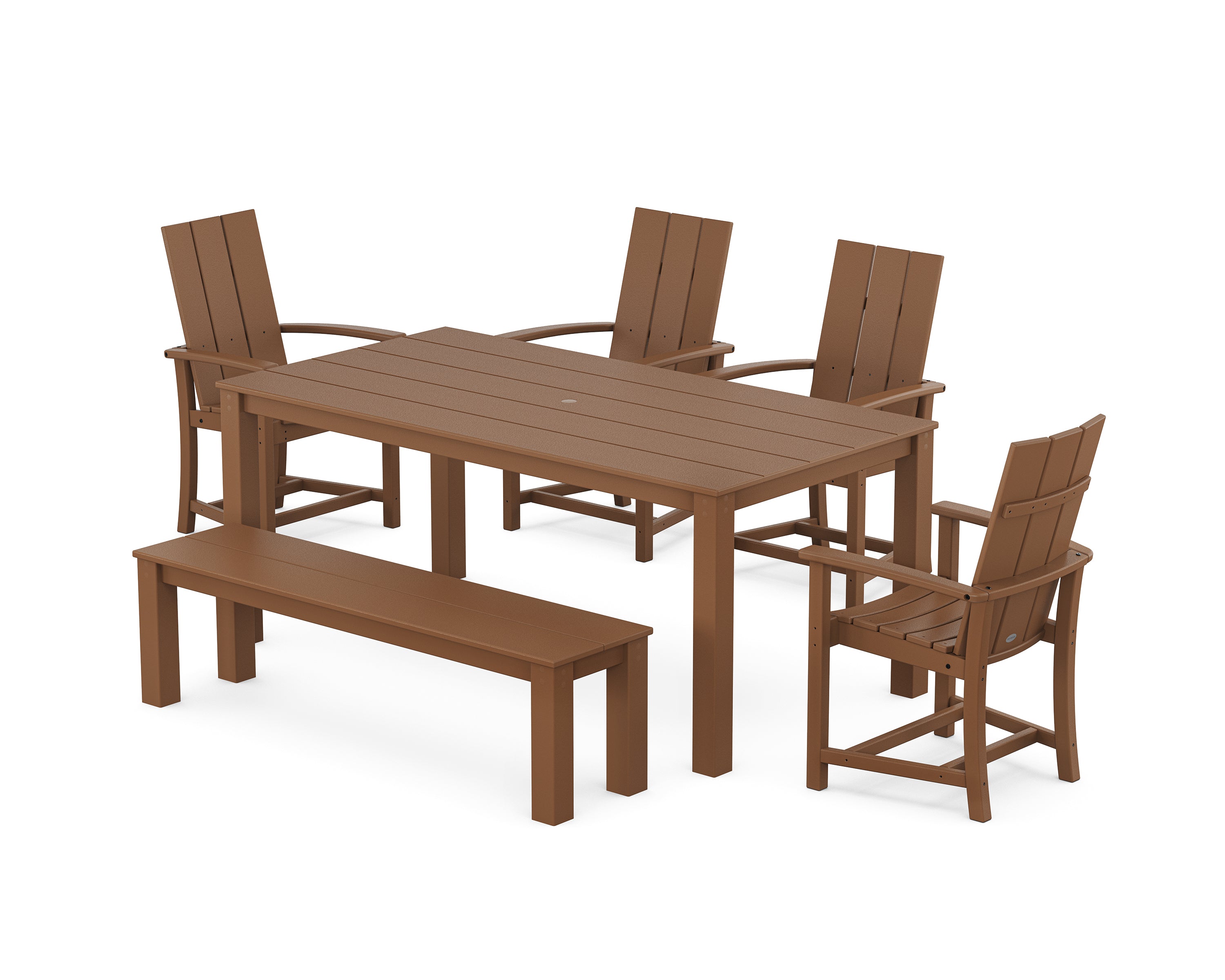 POLYWOOD Modern Adirondack 6-Piece Parsons Dining Set with Bench in Teak