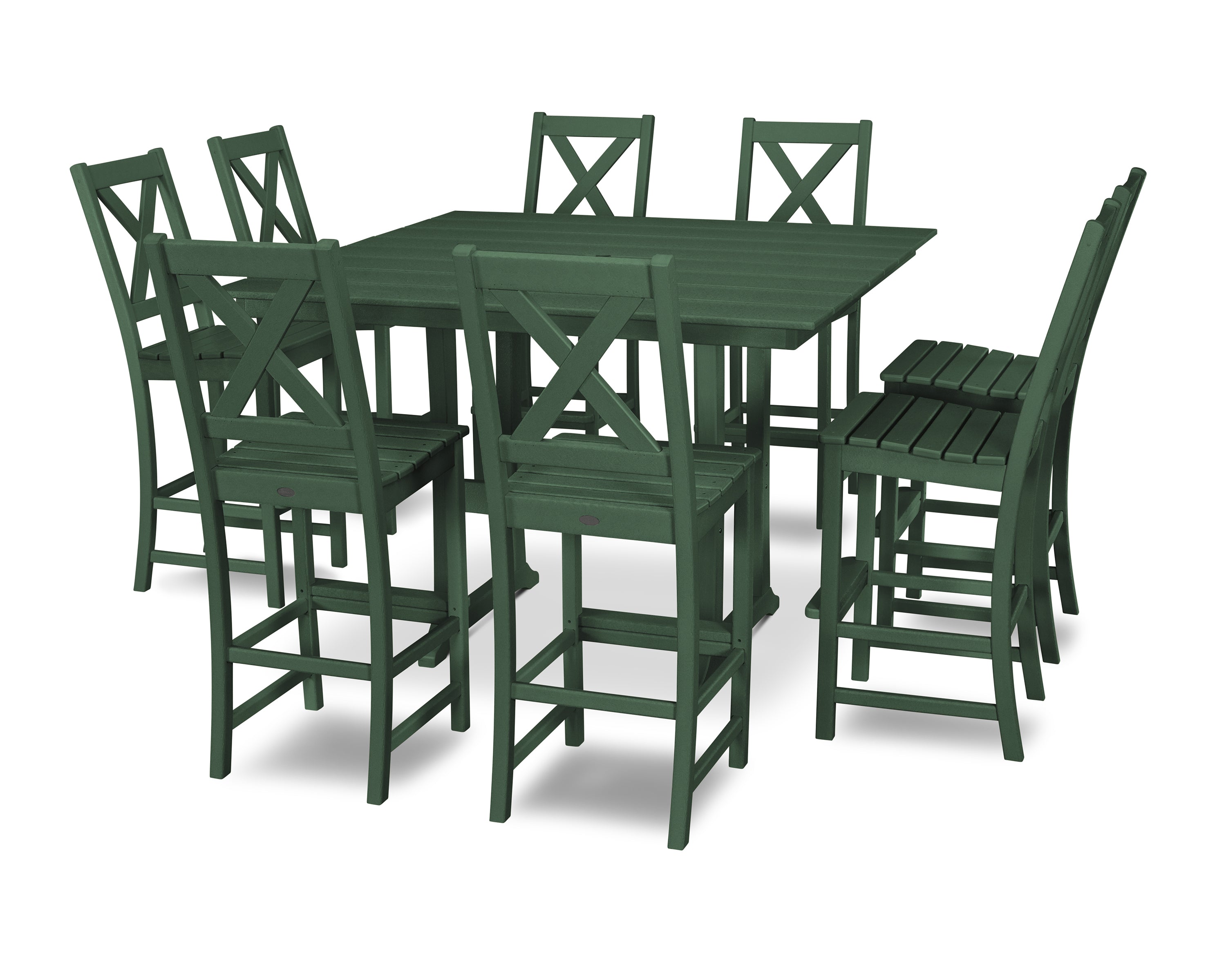 POLYWOOD® Braxton 9-Piece Farmhouse Trestle Bar Set in Green