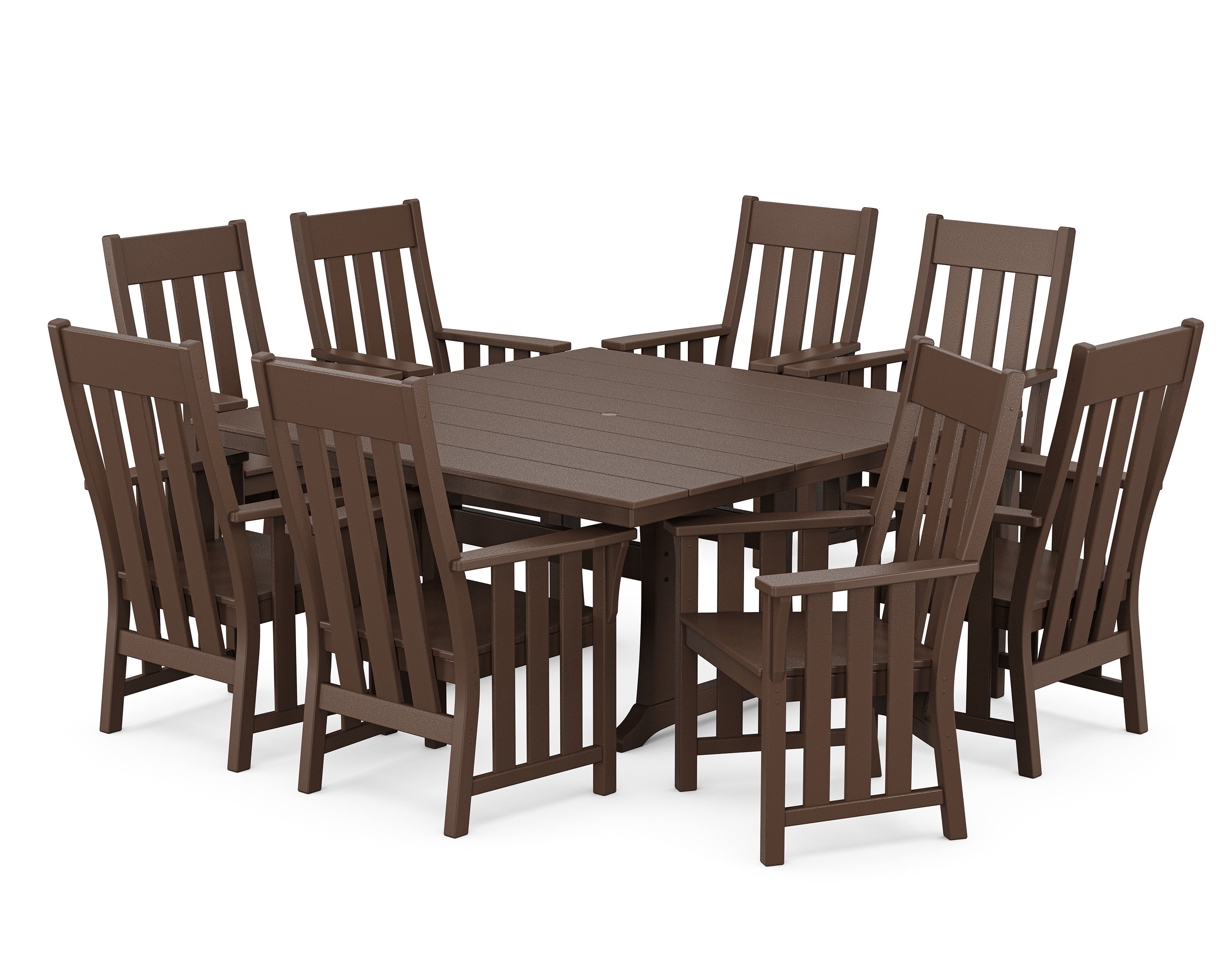 Martha Stewart by POLYWOOD Acadia 9-Piece Square Farmhouse Dining Set with Trestle Legs in Mahogany