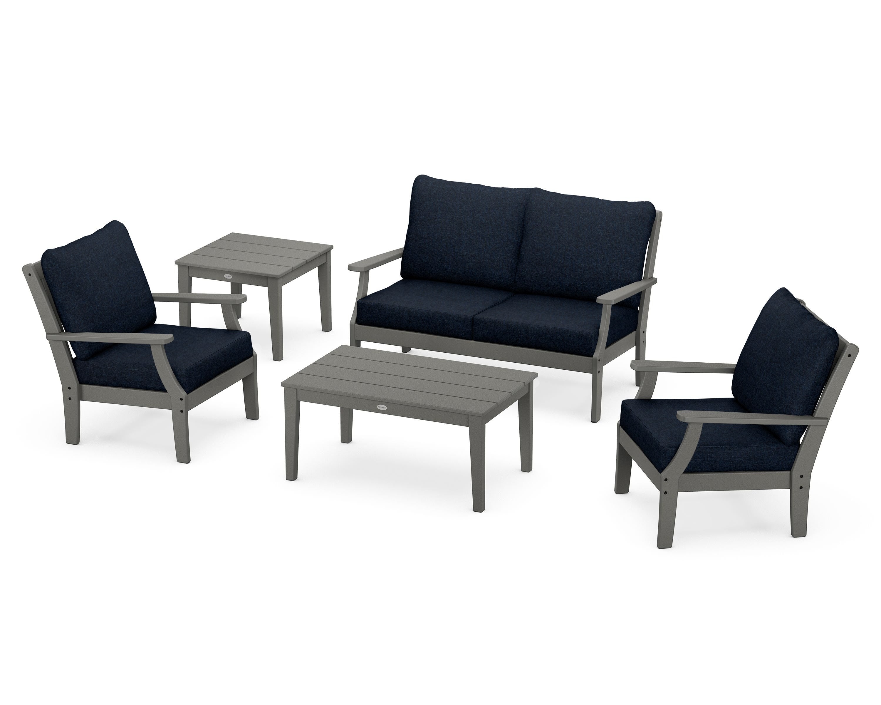 POLYWOOD Braxton 5-Piece Deep Seating Set in Slate Grey / Marine Indigo