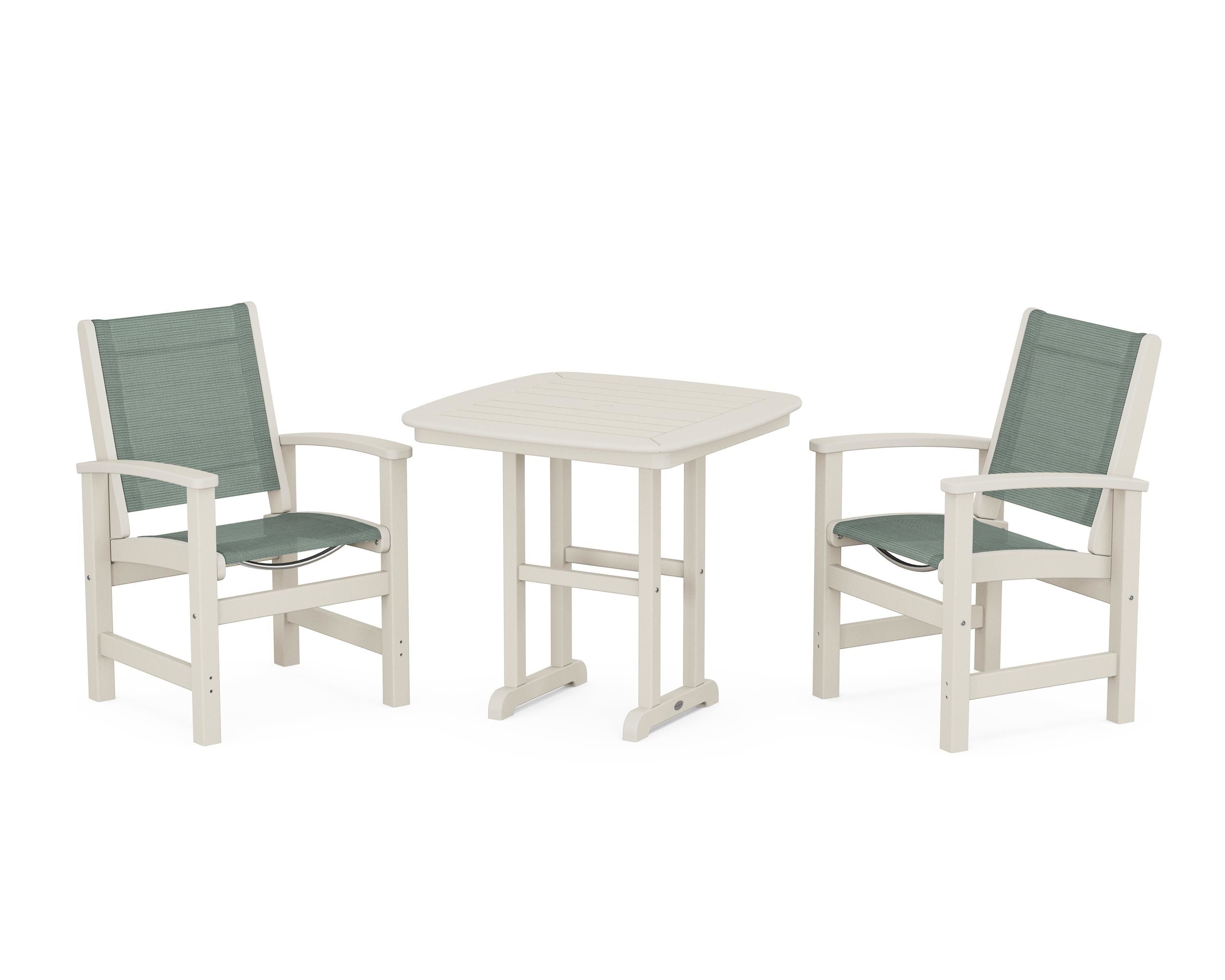 POLYWOOD Coastal 3-Piece Dining Set in Sand / Dupioni Sea Mist Sling